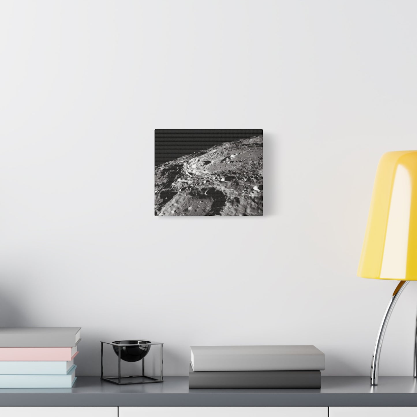 Lunar Surface Matte Canvas Print — Black & White Moon Crater Wall Art