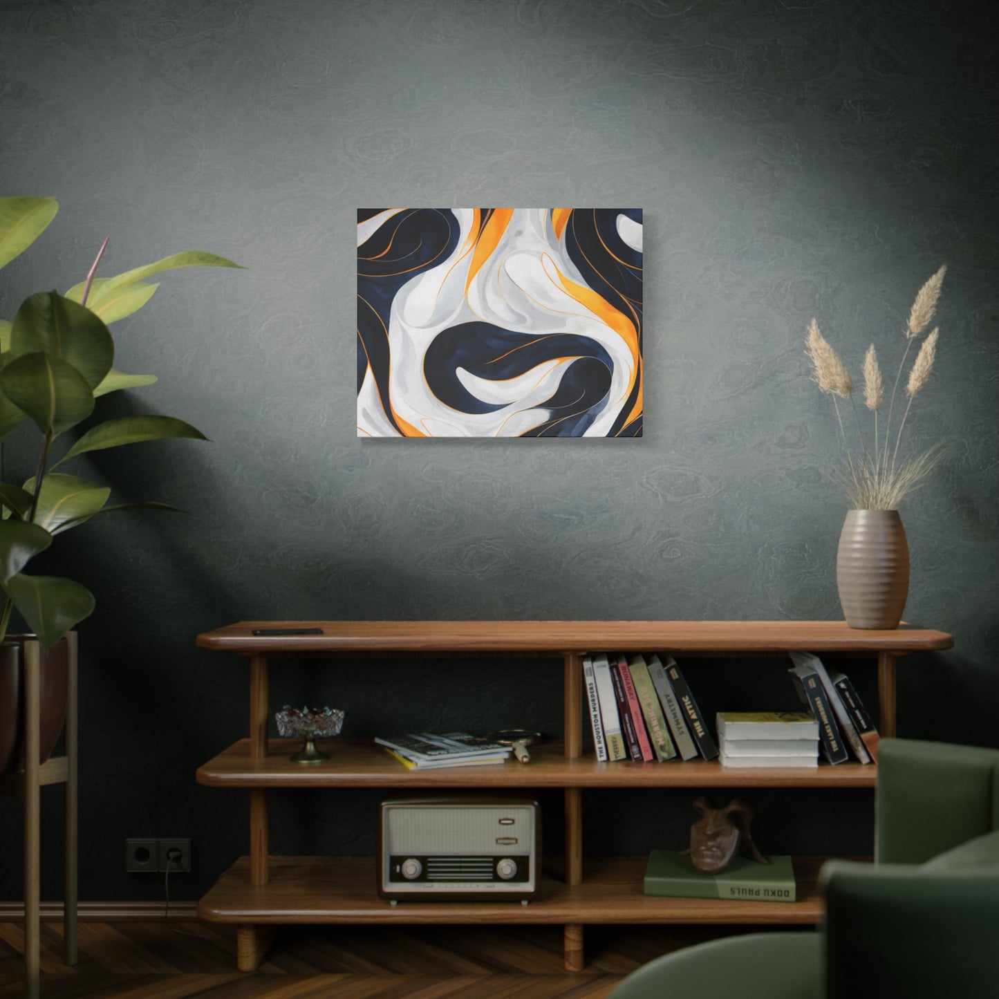 Abstract Navy & Gold Swirl Matte Canvas Wall Art