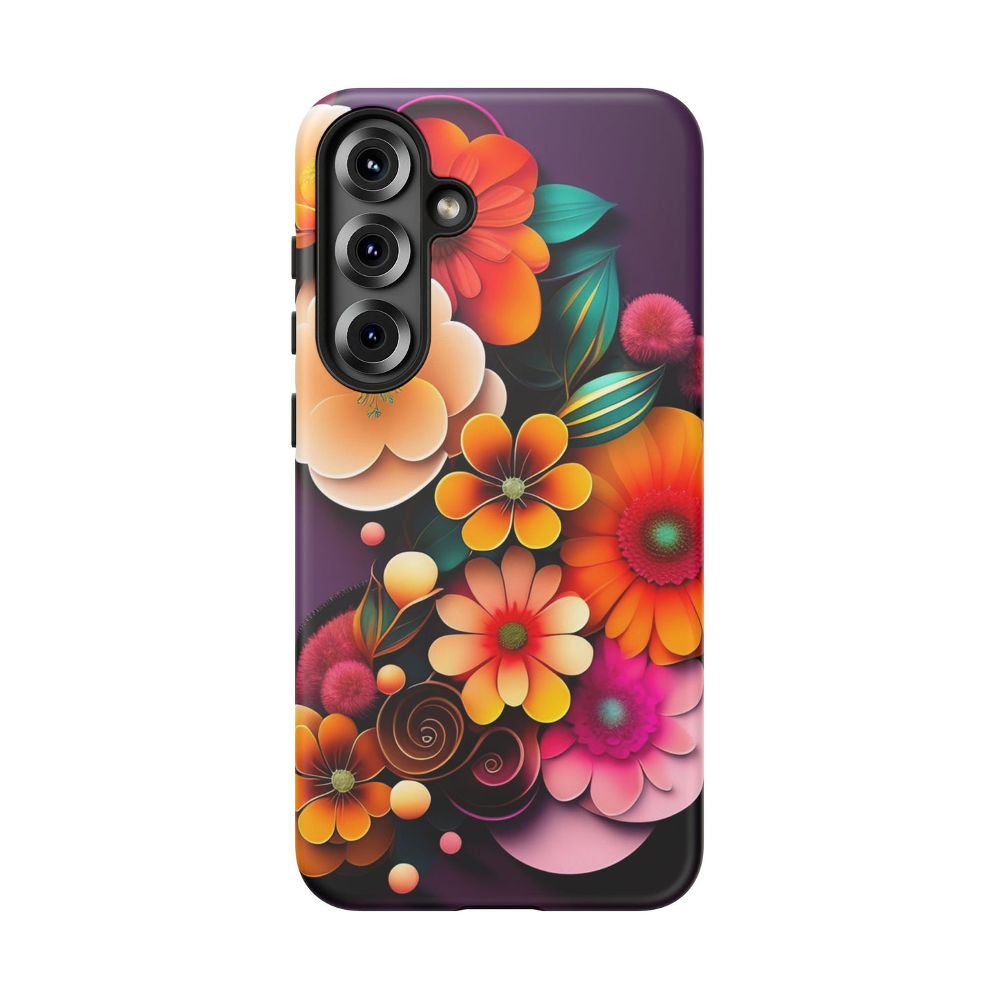 Floral Burst Tough Phone Case — Colorful Retro Flowers Protective Cover