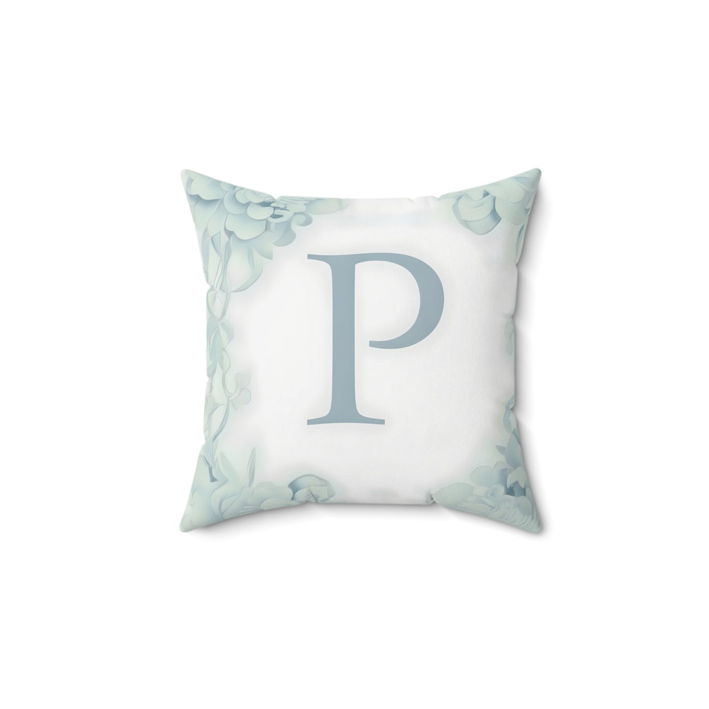 Monogram P Floral Border Pillow — Personalized Letter Accent Cushion
