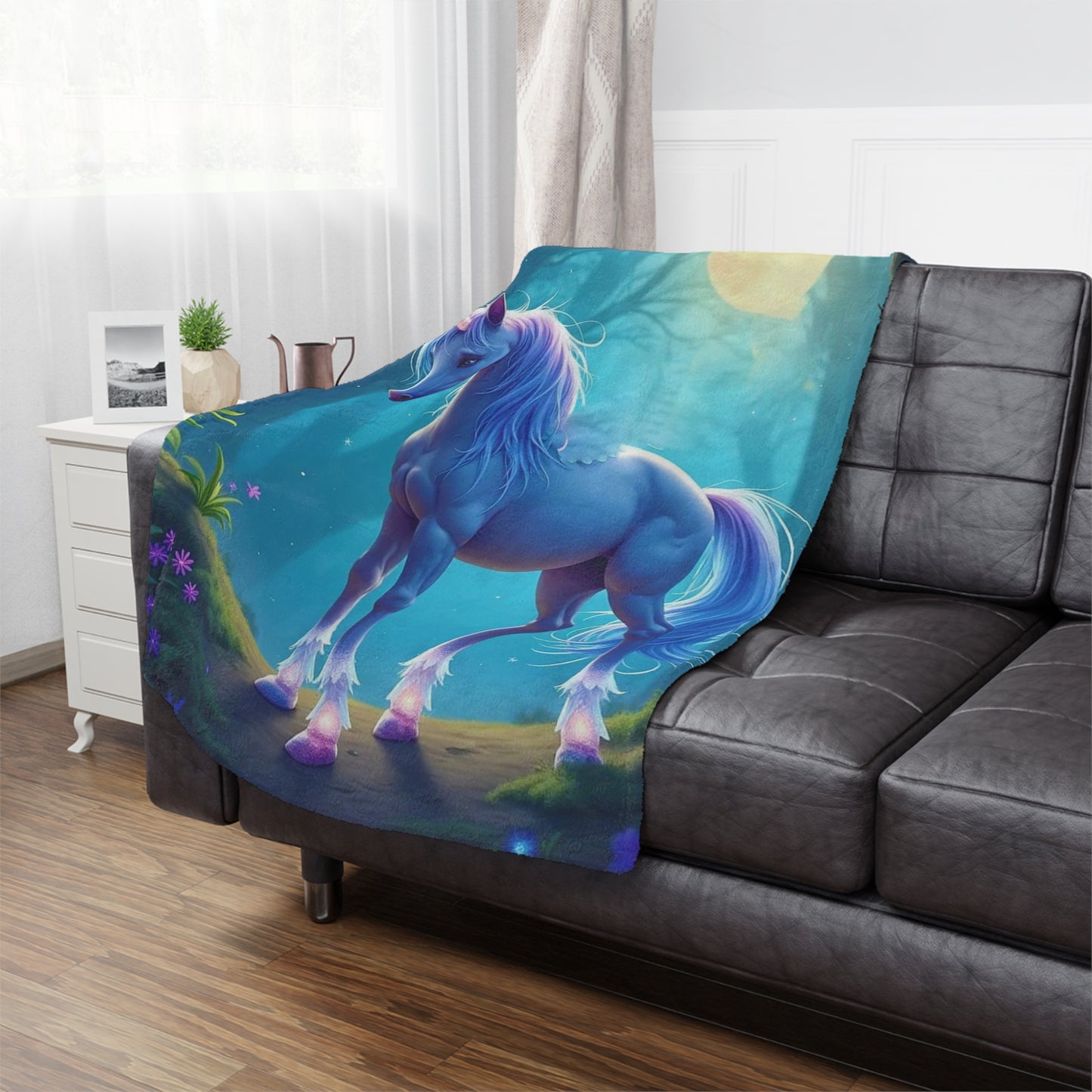 Enchanted Blue Unicorn Minky Blanket — Soft Magical Fantasy Throw for Kids & Teens