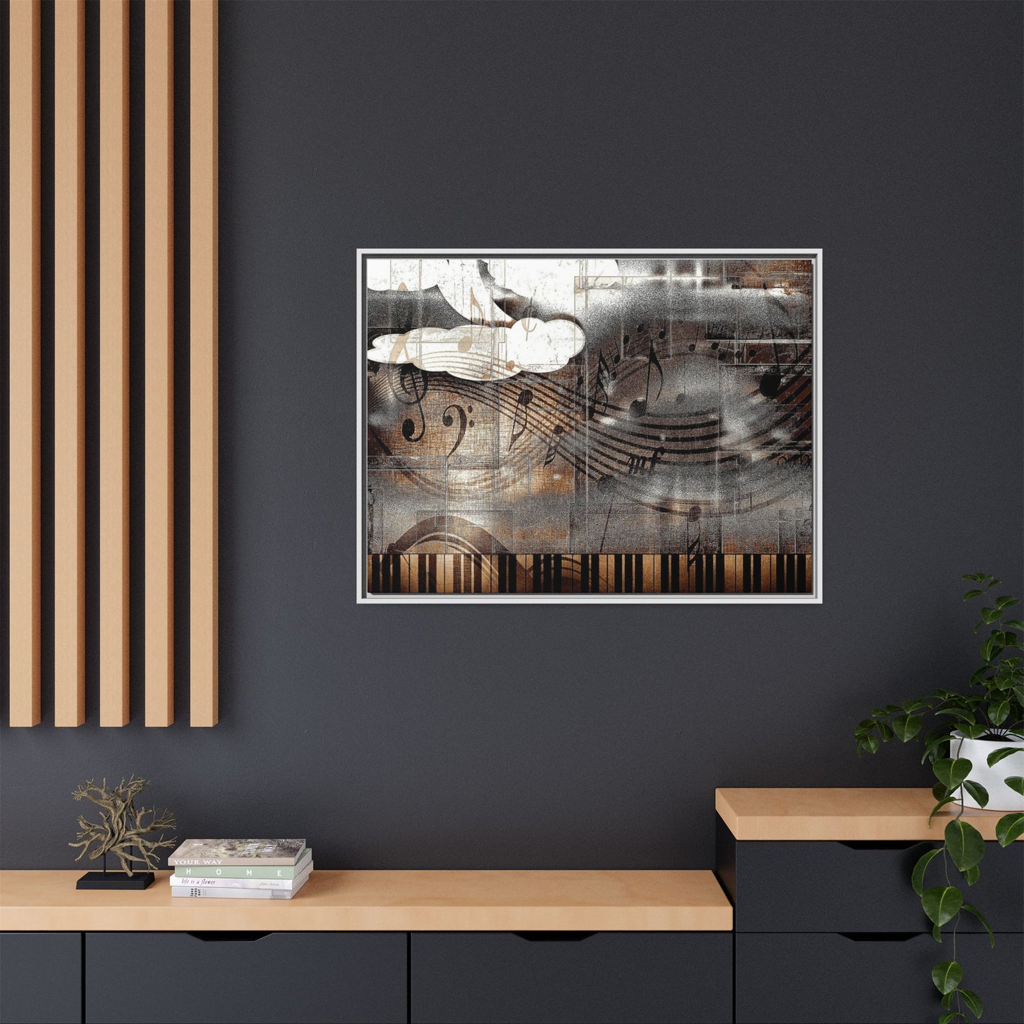 Framed Music Notes Canvas Print — Abstract Vintage Piano & Sheet Music Wall Art