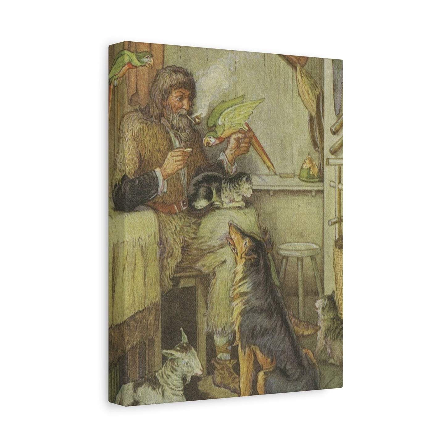 Vintage Cottage Animal Illustration Matte Canvas Print