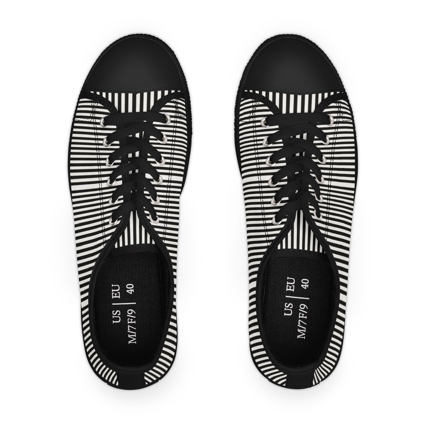Striped Low Top Sneakers for Women — Casual Black & White Canvas Kicks