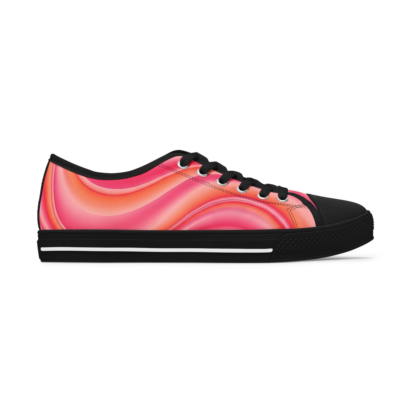 Women's Low Top Sneakers — Pink Retro Wave Swirl Casual Canvas Shoes