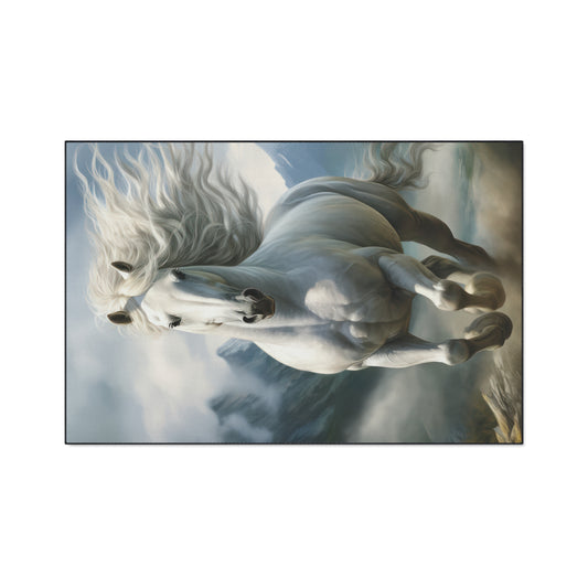 Majestic White Horse Heavy-Duty Floor Mat — Running Stallion Rug for Entryway & Stable