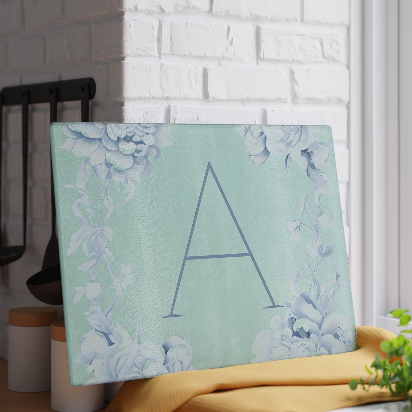Personalized Floral Monogram Glass Cutting Board, Kitchen Decor, Gift for Her, Wedding Gift, Housewarming Gift, Custom Cutting Board