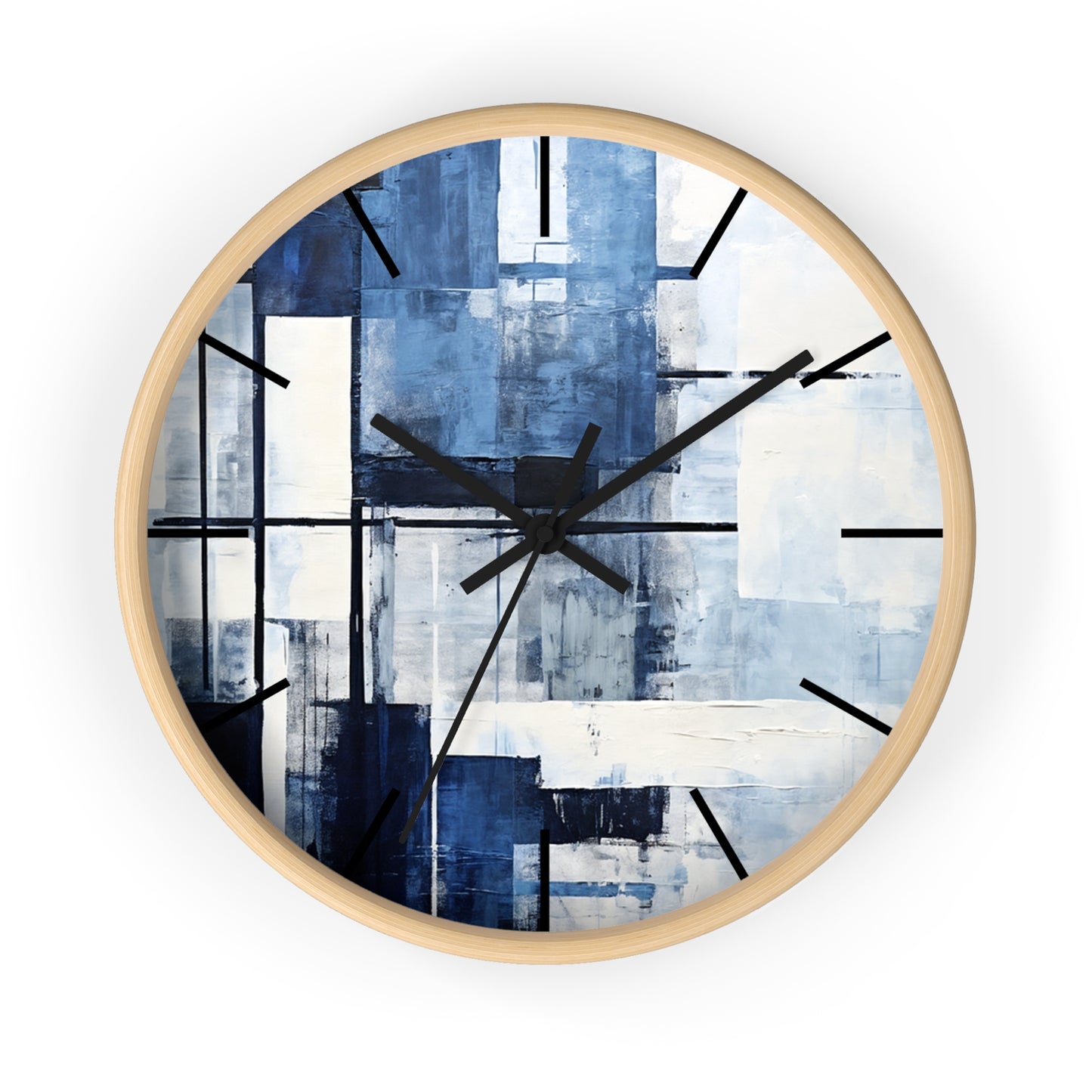 Abstract Blue Geometric Wall Clock — Modern Minimalist Home Decor