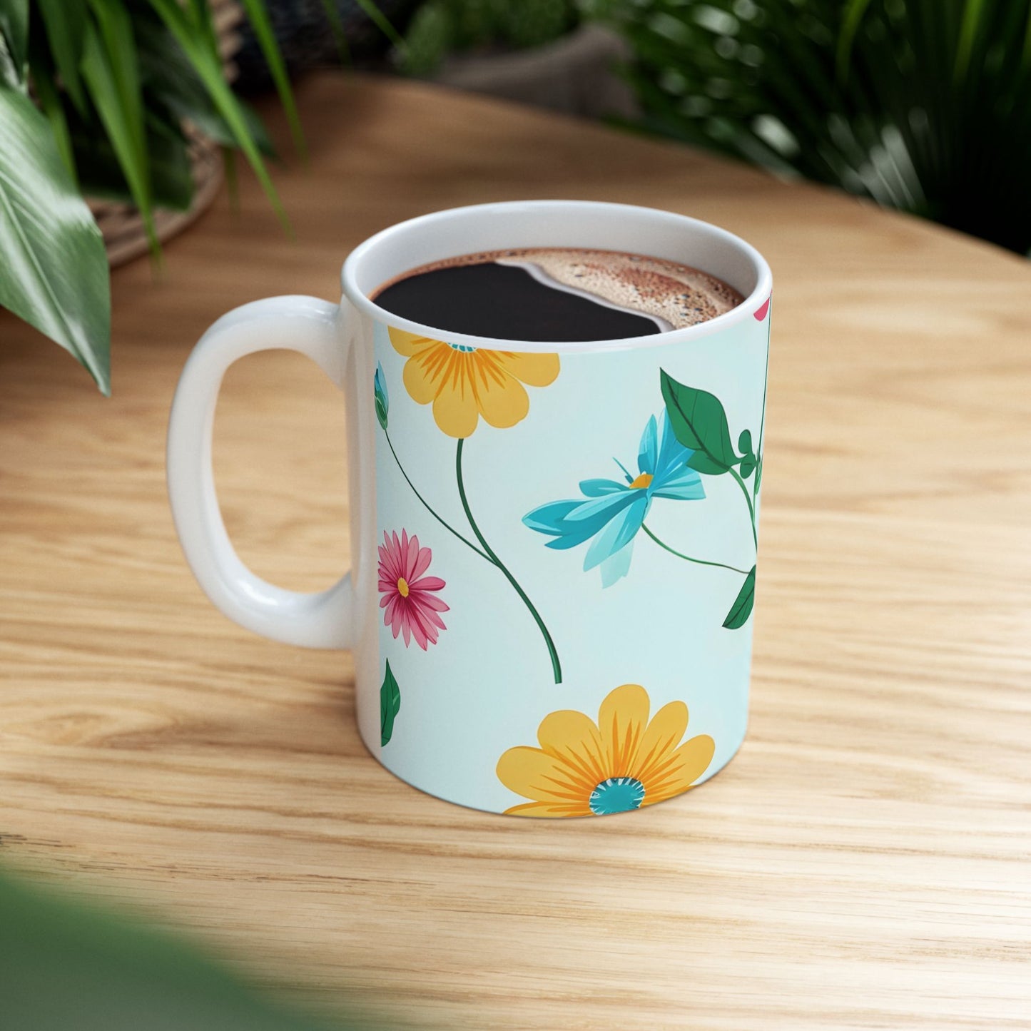 Floral Pattern Ceramic Mug — Colorful Spring Flowers 11oz & 15oz