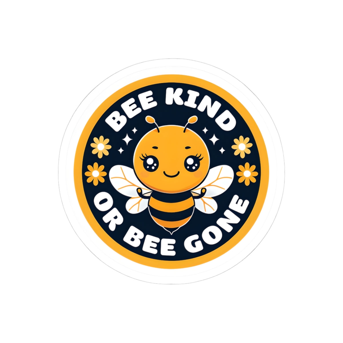 Bee Kind or Bee Gone Round Sticker — Cute Bumblebee Vinyl Kiss-Cut Sticker