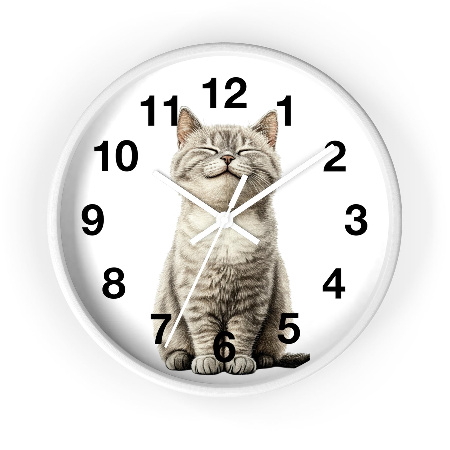 Smiling Tabby Cat Wall Clock — Cute Cat Decor for Living Room, Nursery & Gifts