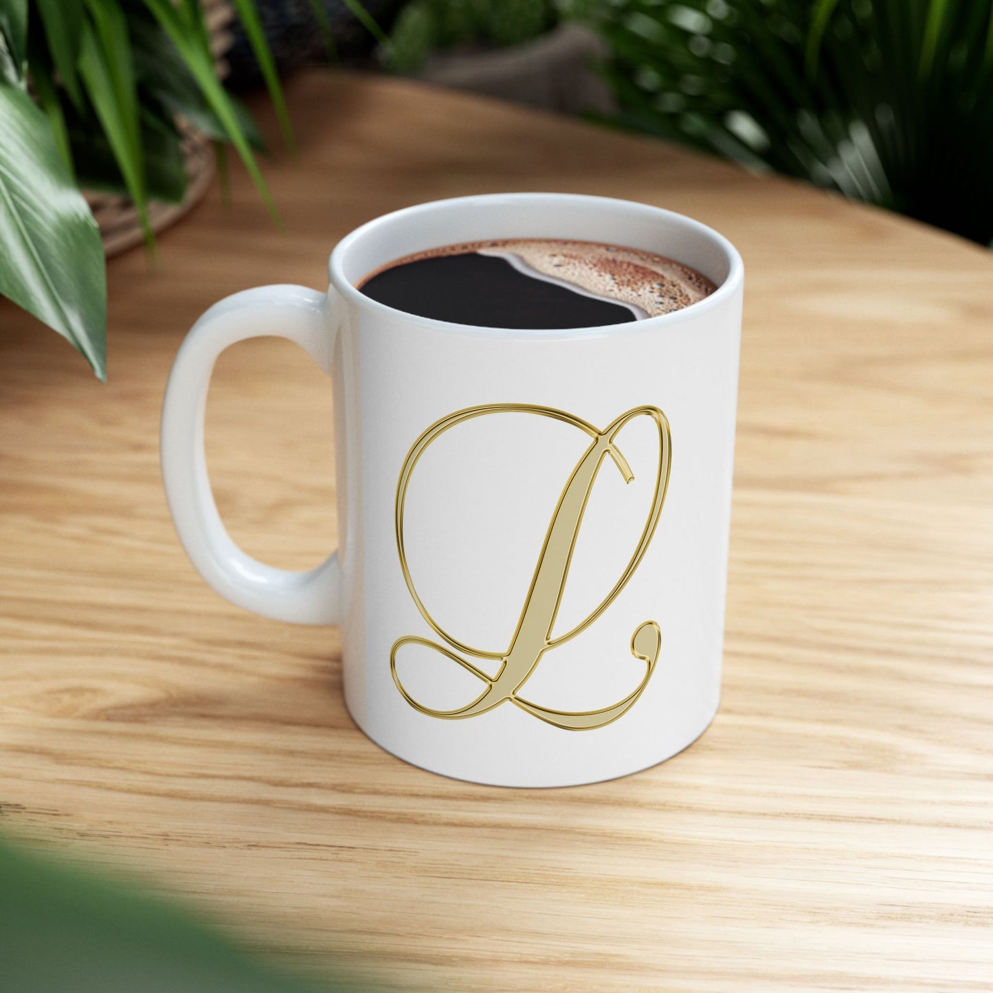 Gold Script Love Ceramic Mug — Elegant Valentine's Day Coffee Cup (11oz, 15oz)