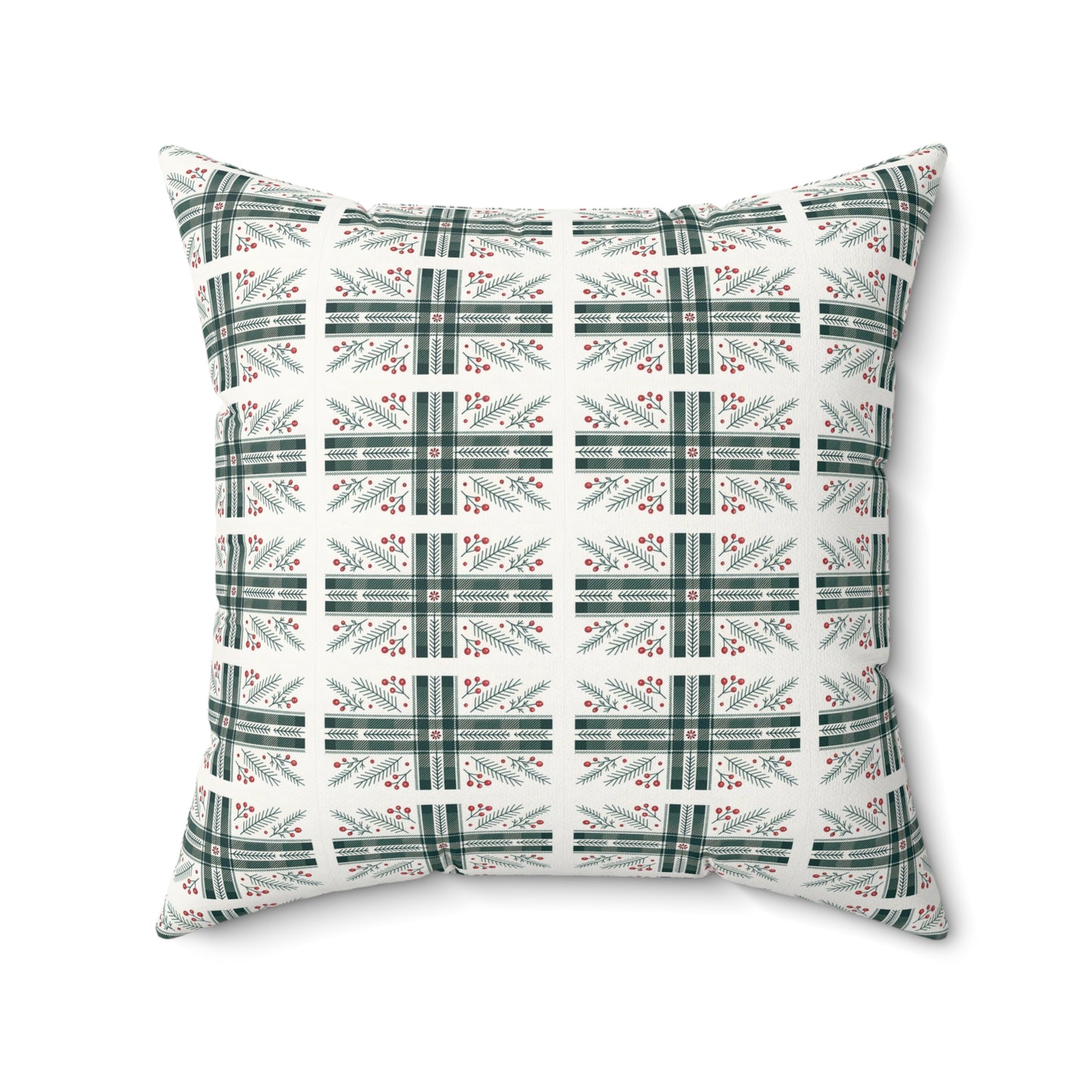 Holiday Plaid Pine & Berry Decorative Pillow