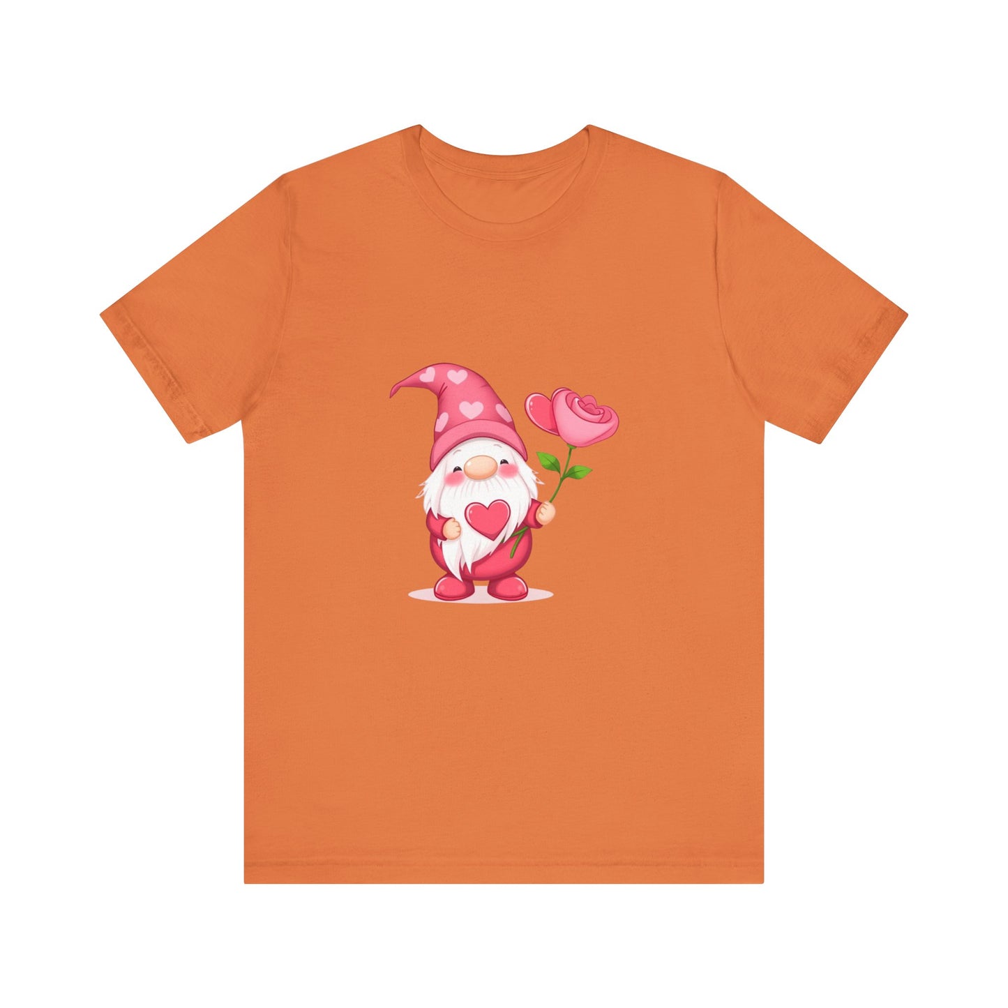 Valentine Gnome T‑Shirt — Cute Pink Gnome Holding Rose Tee