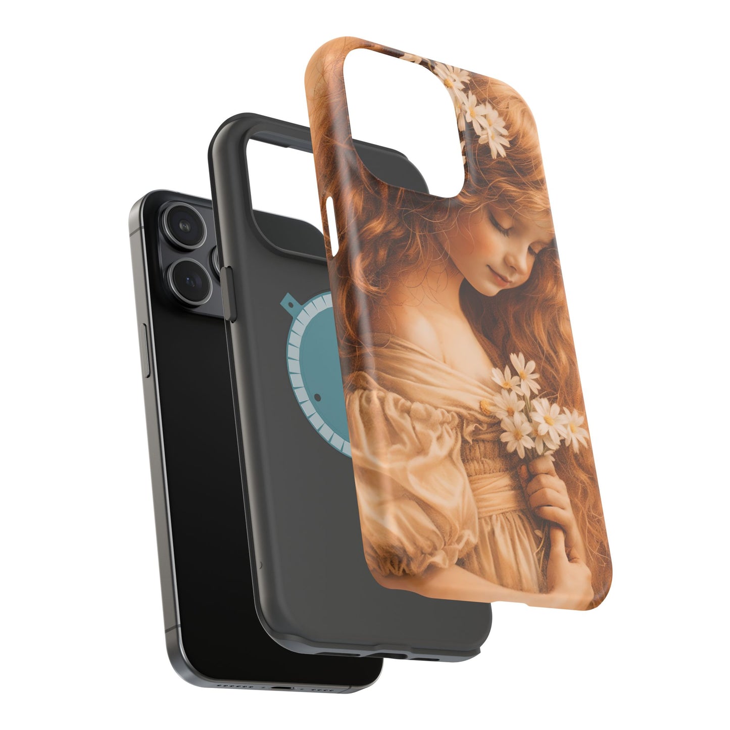 Vintage Floral Girl Magnetic Impact Phone Case — Protective iPhone Cover with Sepia Art