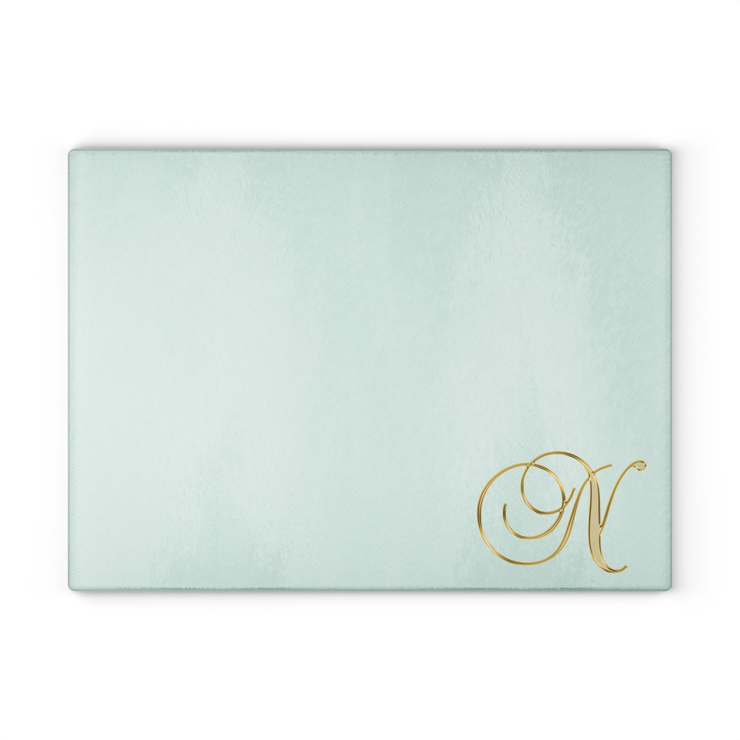 Monogram Glass Cutting Board — Mint or Clear Tempered Glass with Gold Script "N"