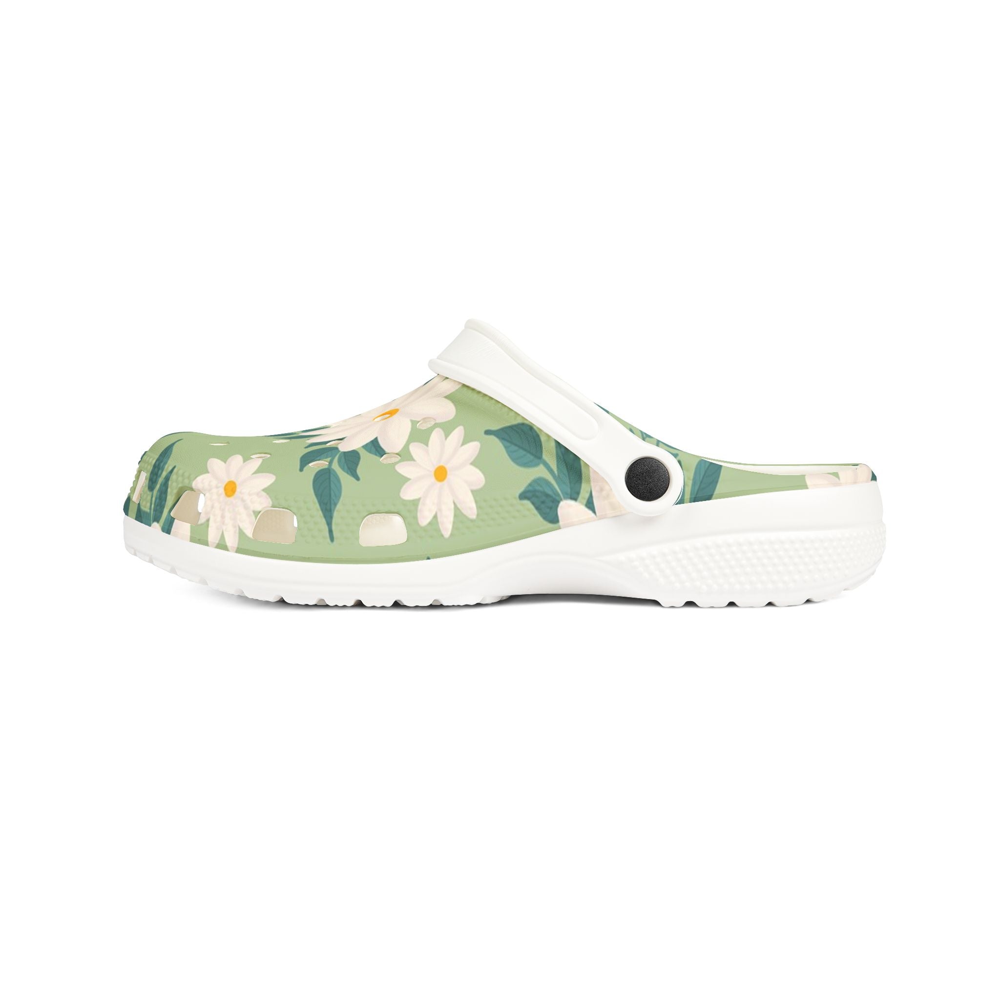 Floral Garden EVA Clogs — Lightweight Green Daisy Slip‑Ons