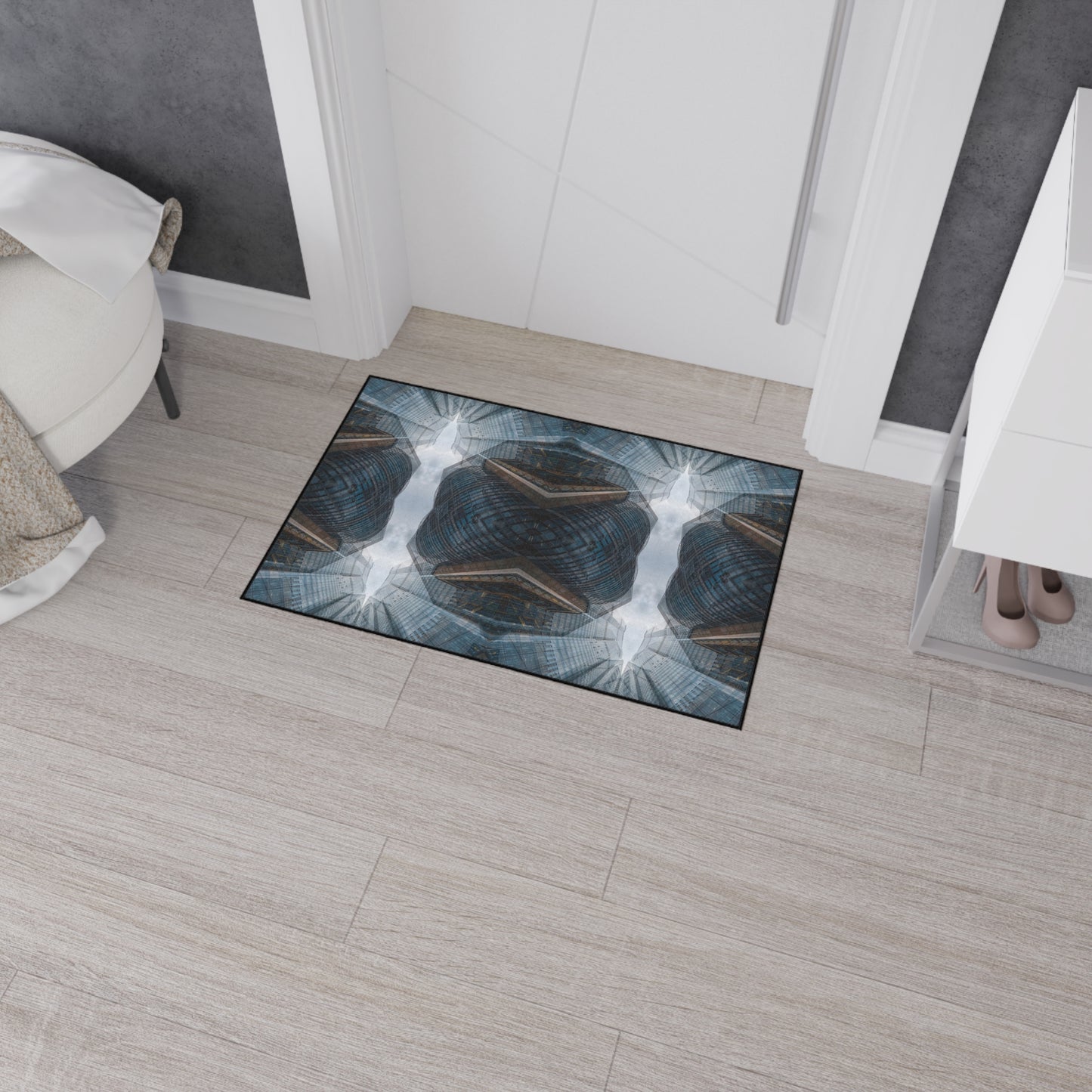 Industrial Kaleidoscope Heavy-Duty Floor Mat — Geometric Urban Entry Rug