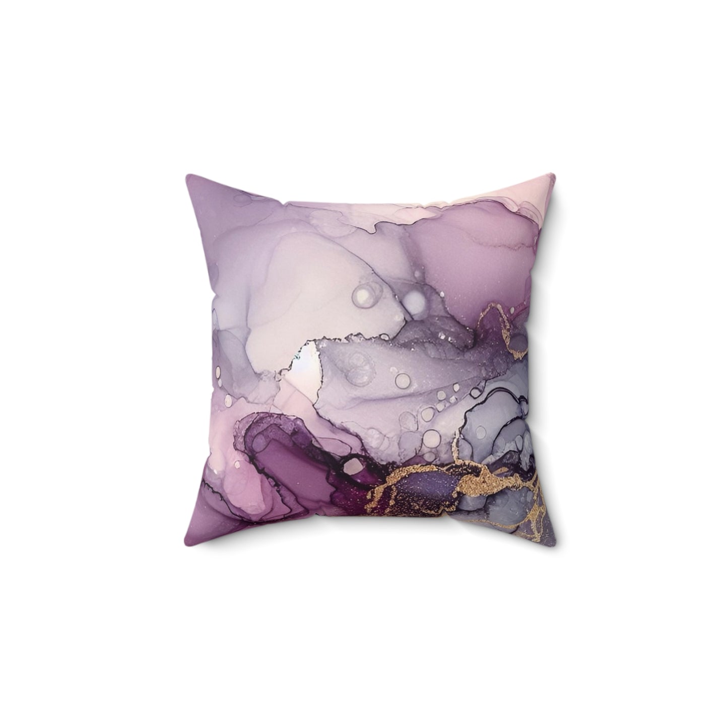 Purple Marble Accent Pillow — Abstract Ink & Gold Veining Decorative Throw Pillow