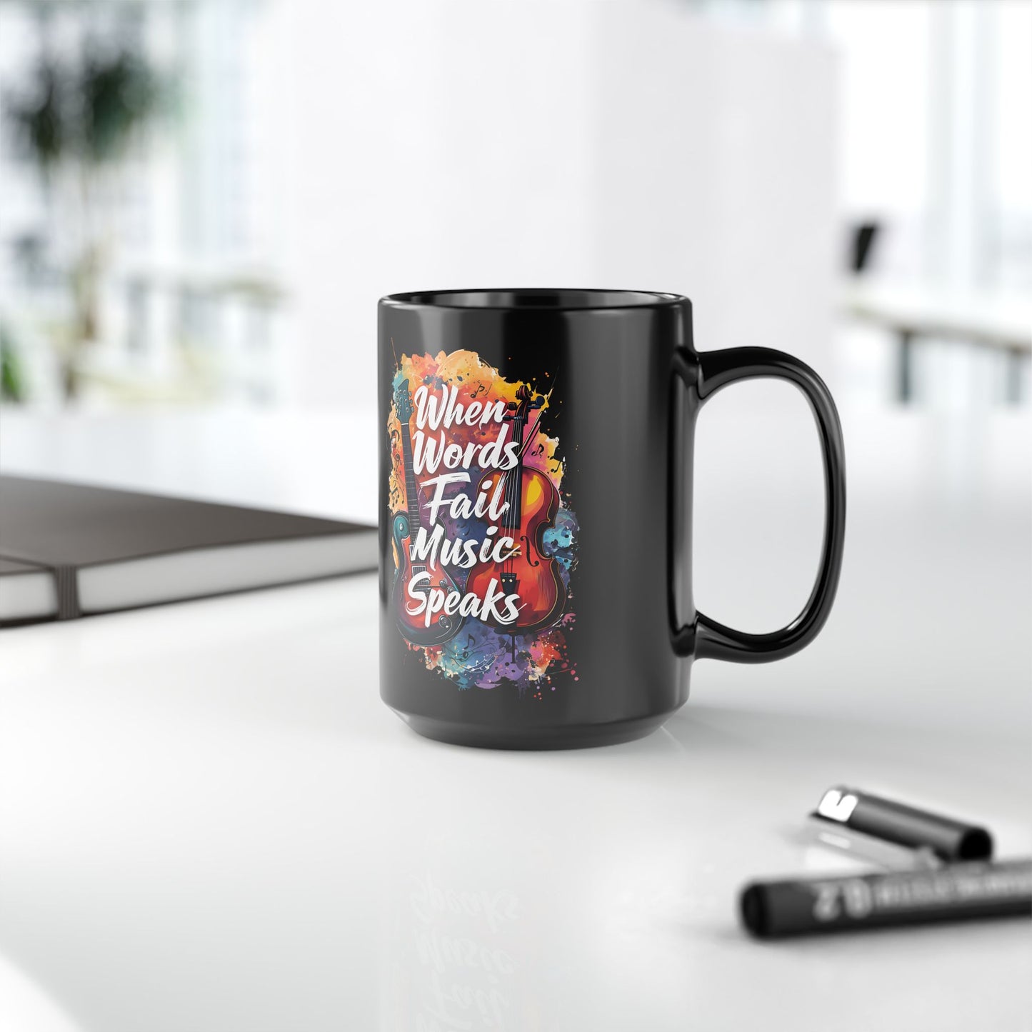 Ceramic Mug — "When Words Fail, Music Speaks" Colorful Violin 15oz