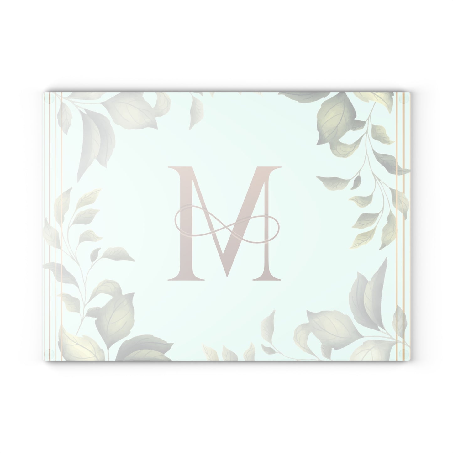 Monogram M Glass Cutting Board — Floral Mint Kitchen Decor