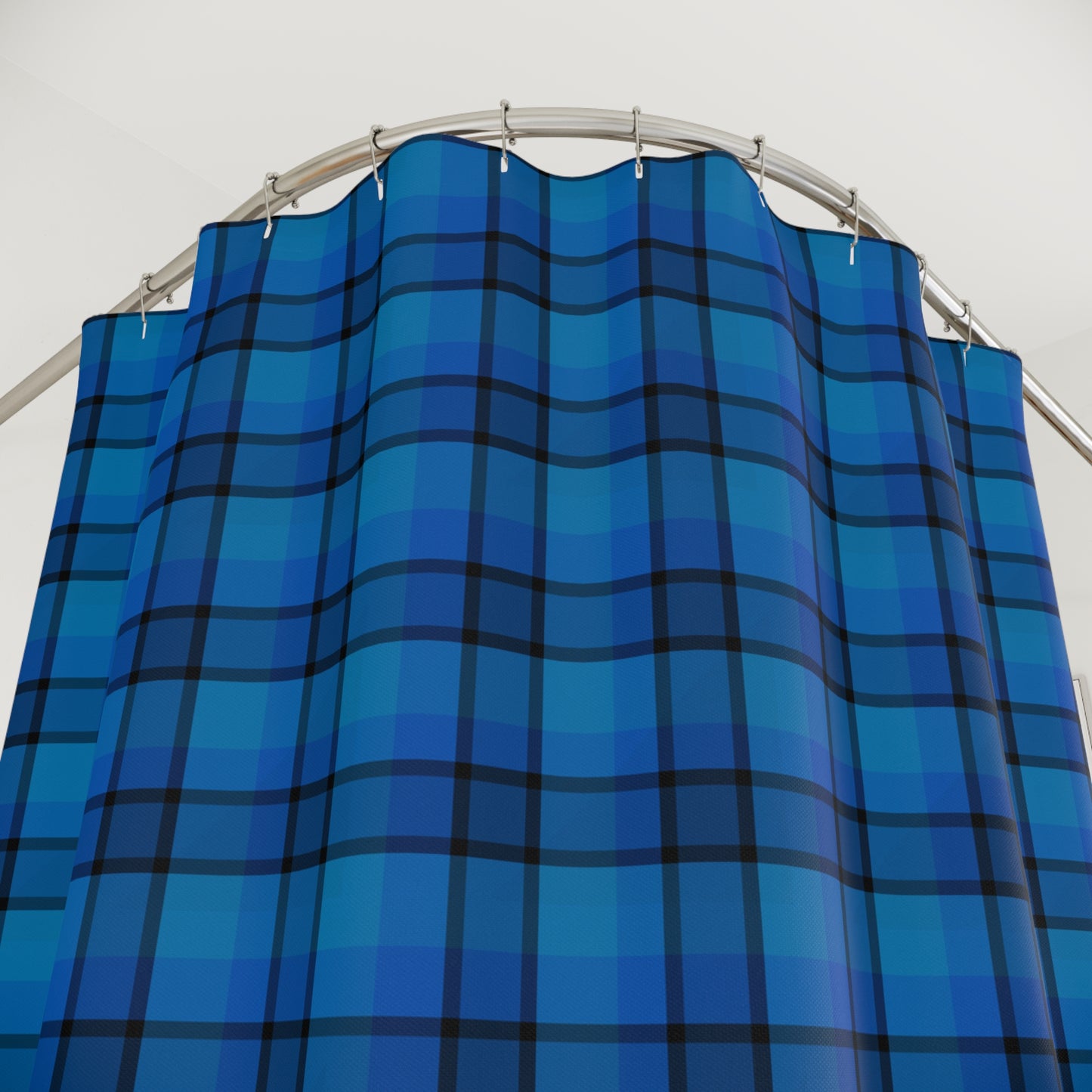 Navy & Teal Plaid Shower Curtain — Classic Tartan Bathroom Decor