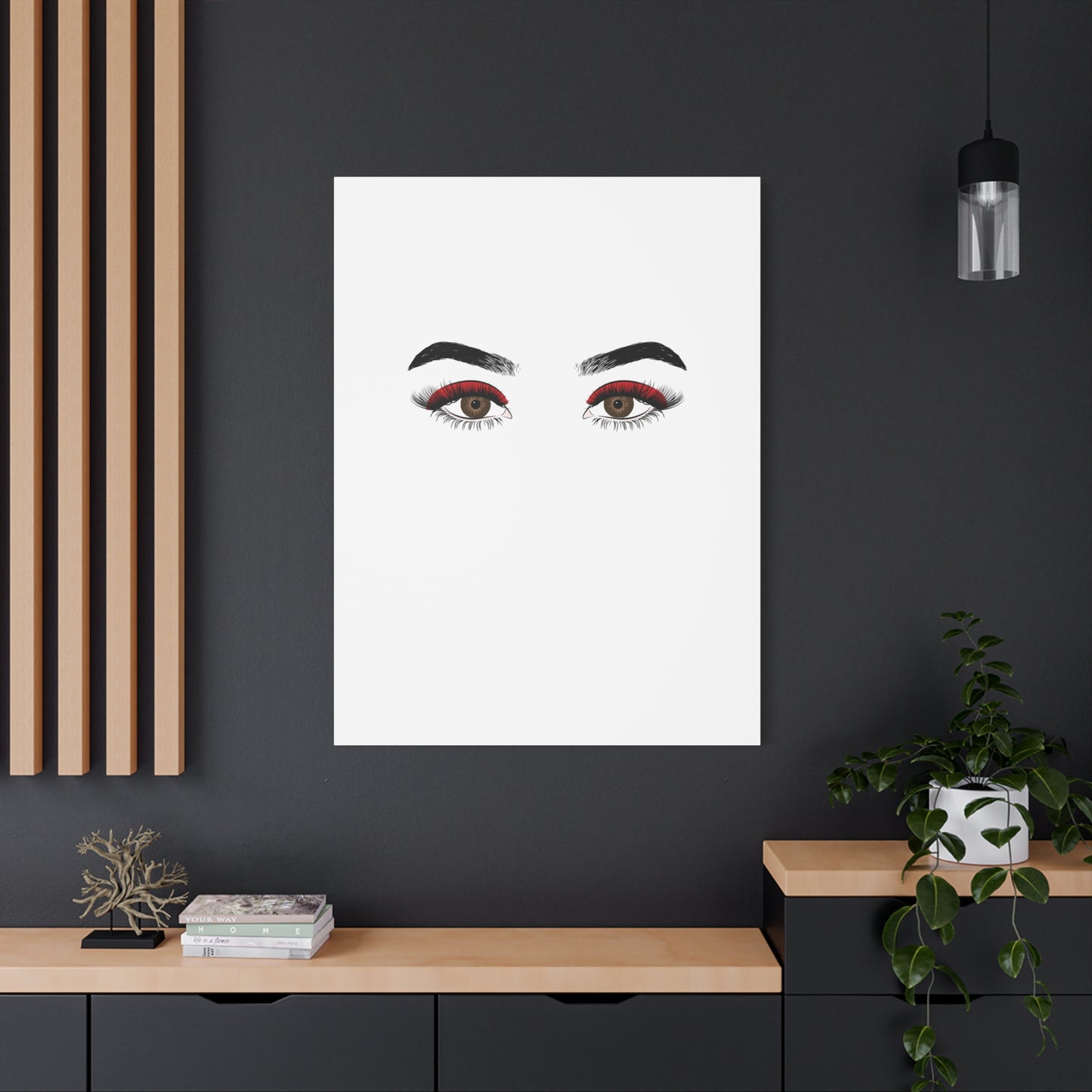 Glam Eyes Matte Canvas Wall Art — Brown Eyes with Red Lashes