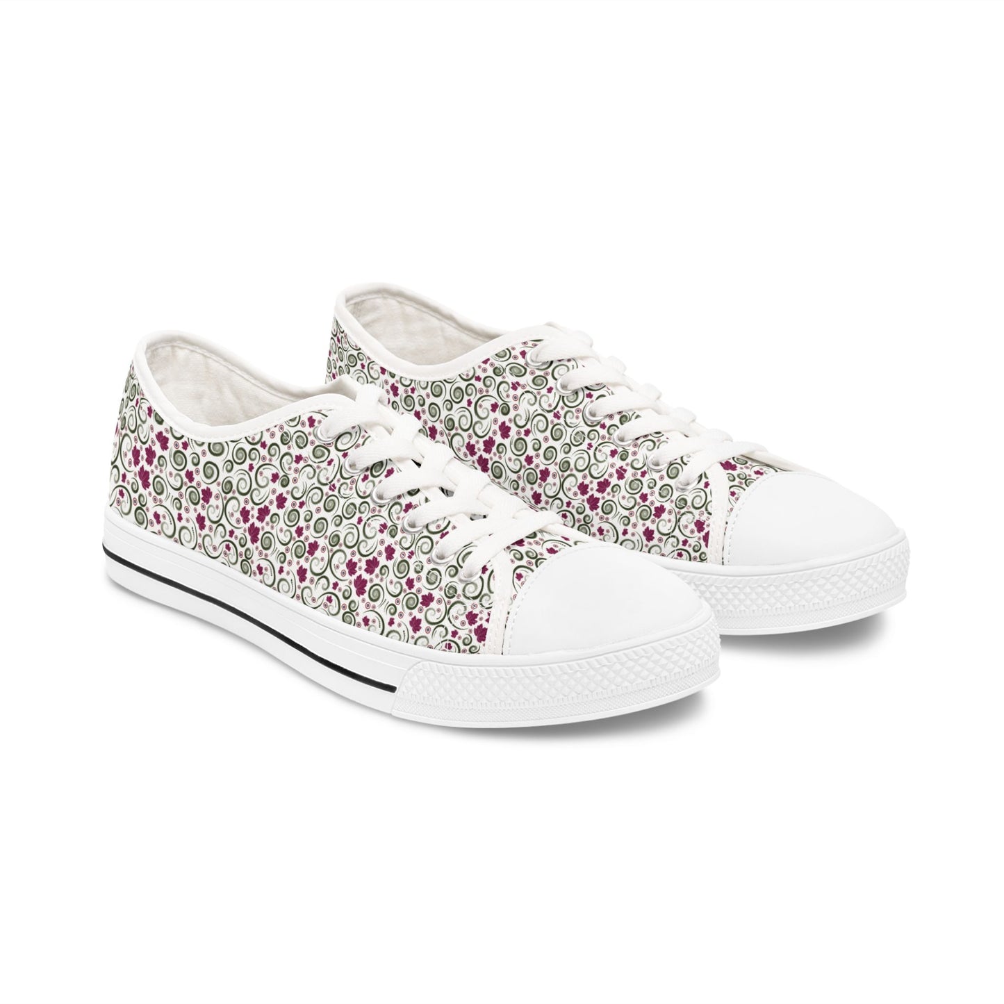 Floral Vine Low Top Sneakers — Women's Casual Garden Print Shoes