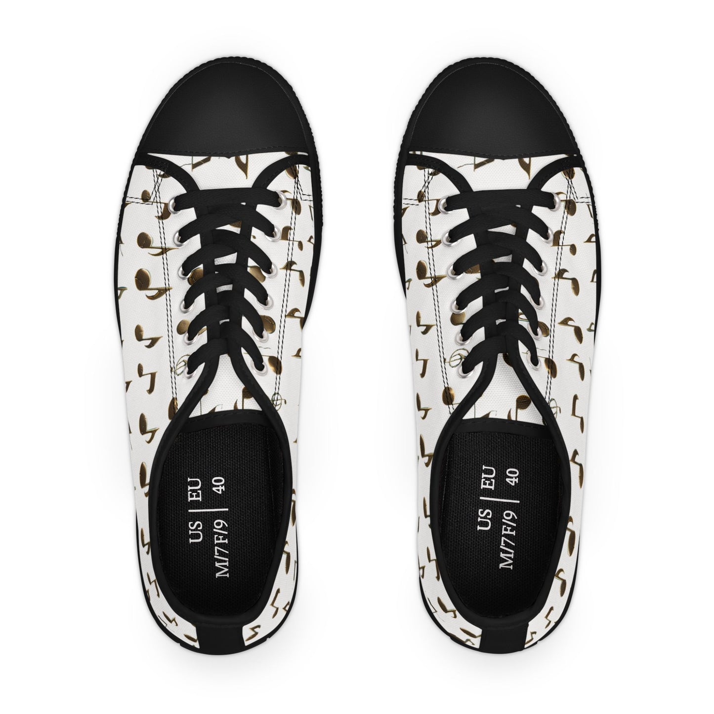 Music Note Low-Top Sneakers — White Casual Canvas Shoes with Musical Notes Pattern