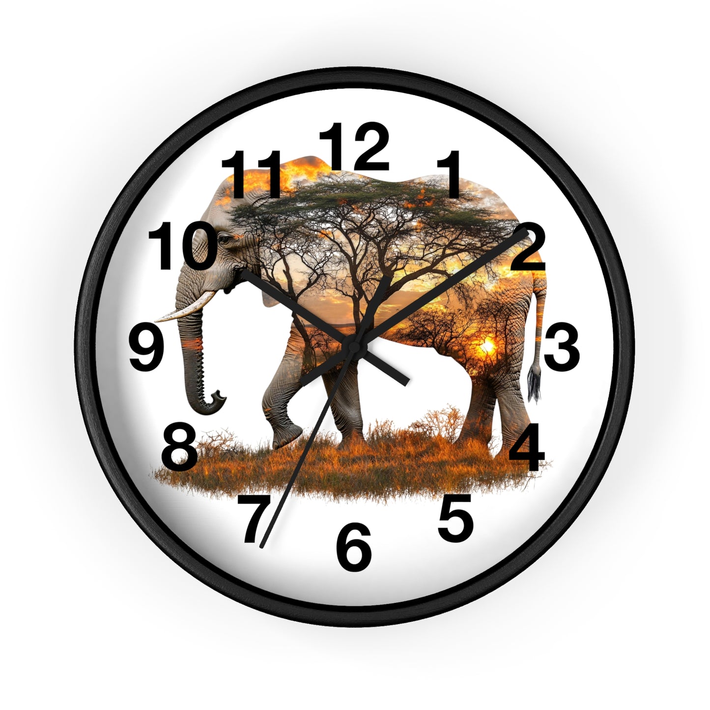 Elephant Sunset Wall Clock