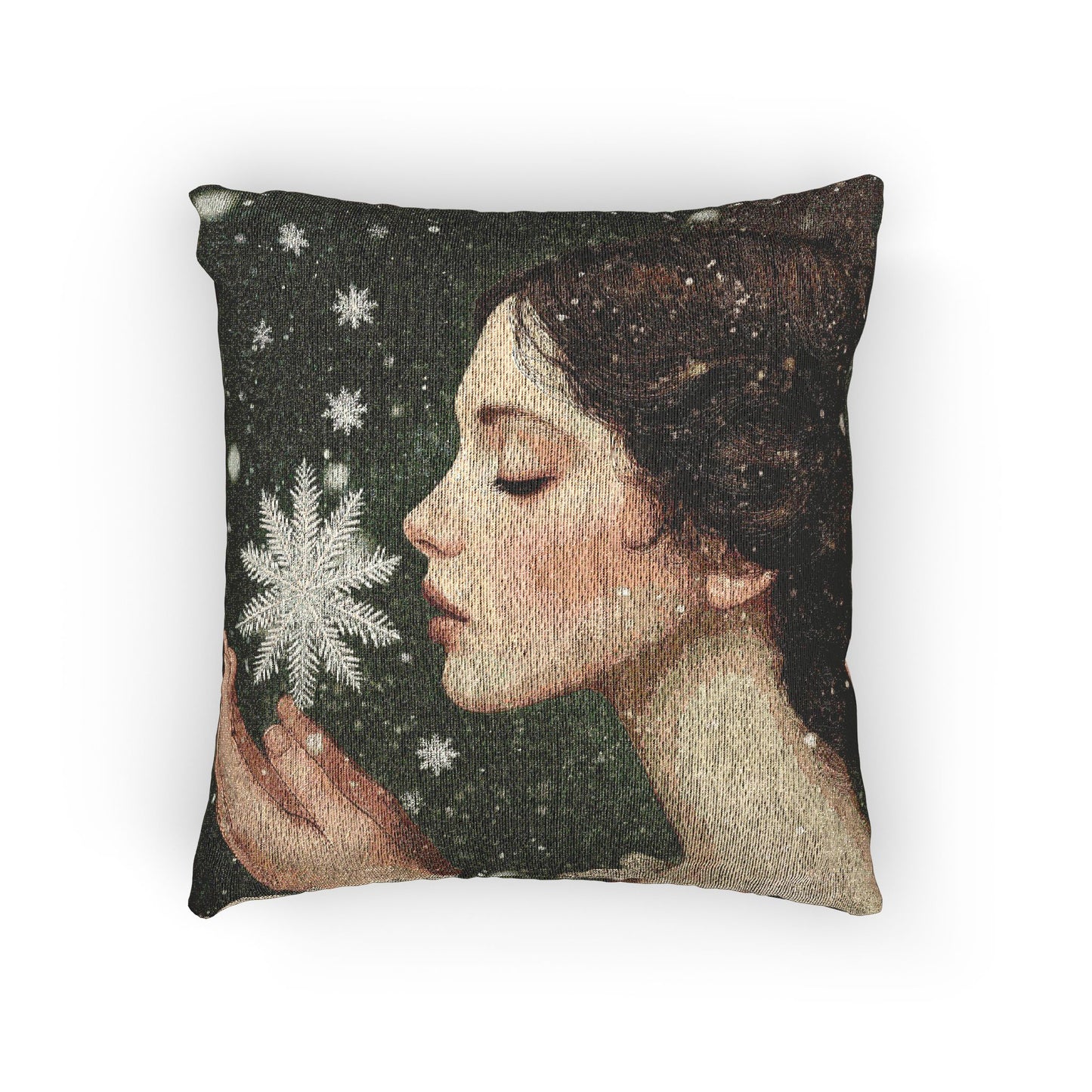 Artistic Winter Woven Pillow, Cozy Home Decor, Seasonal Throw Cushion, Snowflake Design, Gift for Winter Lovers
