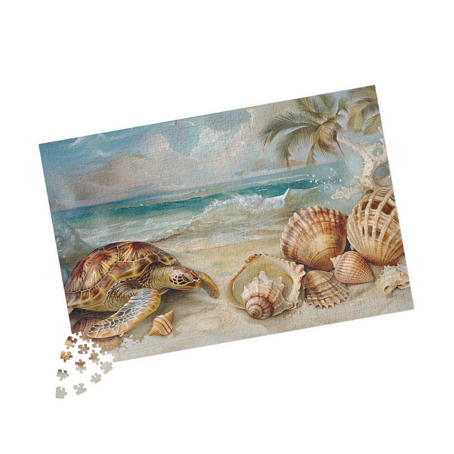 Seashells and Turtle Beach Scene Puzzle