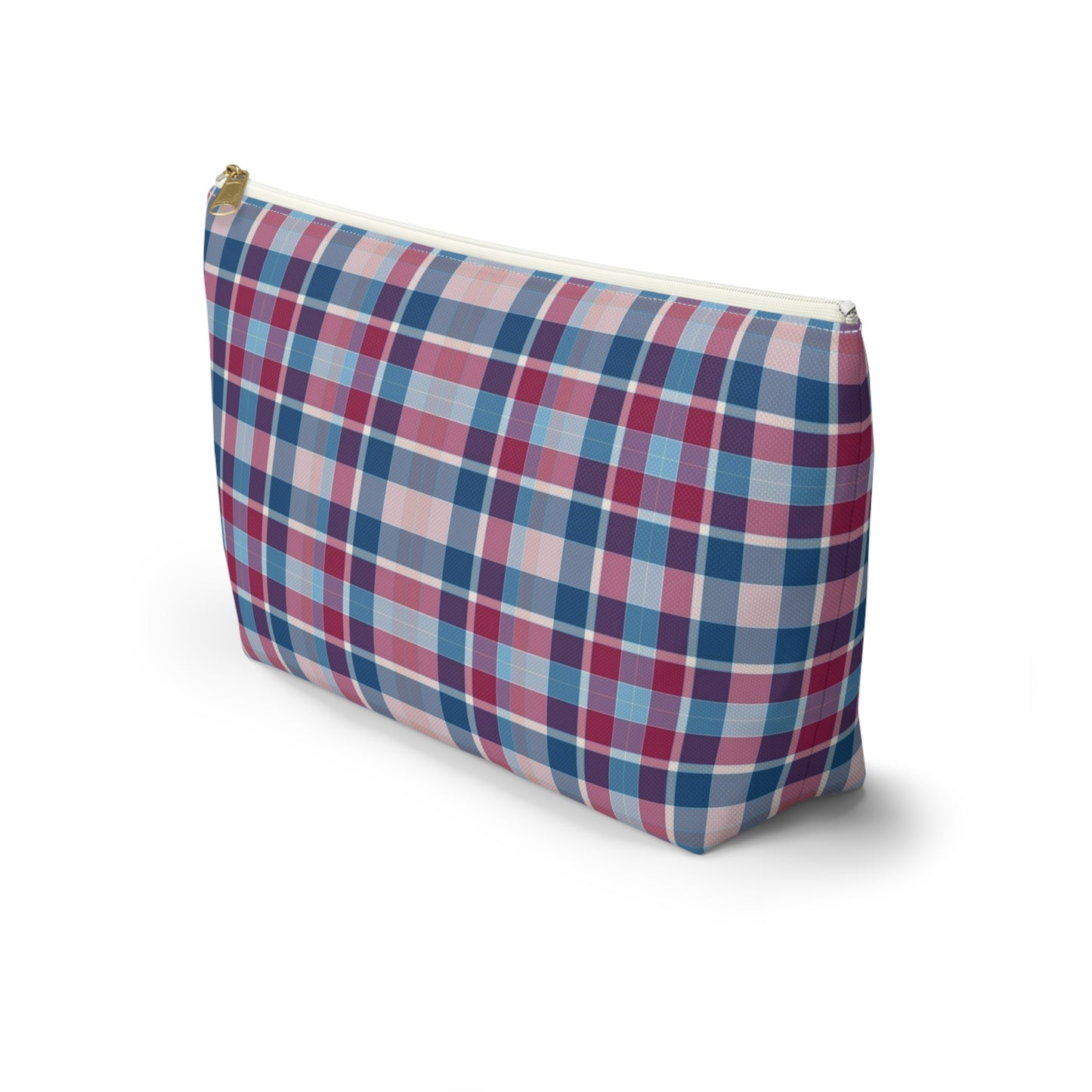 Plaid Accessory Pouch — Blue & Pink Tartan Makeup Bag