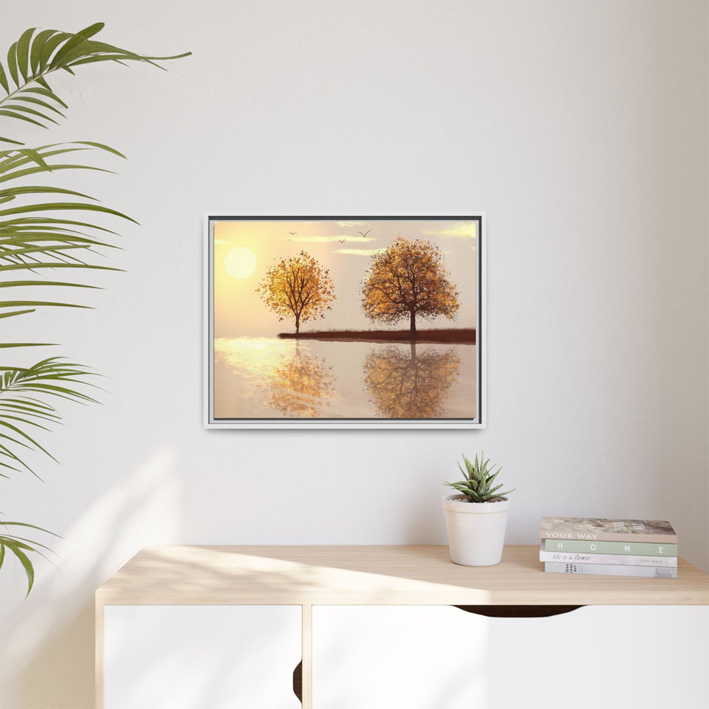 Framed Matte Canvas Wall Art — Golden Autumn Trees Reflection