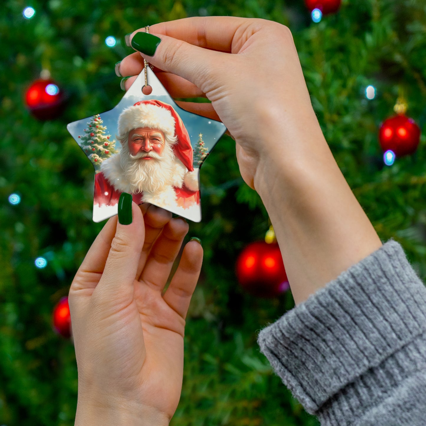 Santa Claus Ceramic Ornament, Holiday Decoration, Christmas Tree Ornament, Unique Gift, Festive Decor, Seasonal Home Accent