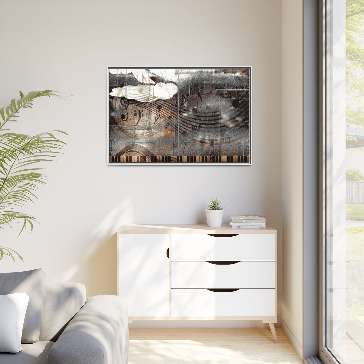 Framed Music Notes Canvas Print — Abstract Vintage Piano & Sheet Music Wall Art