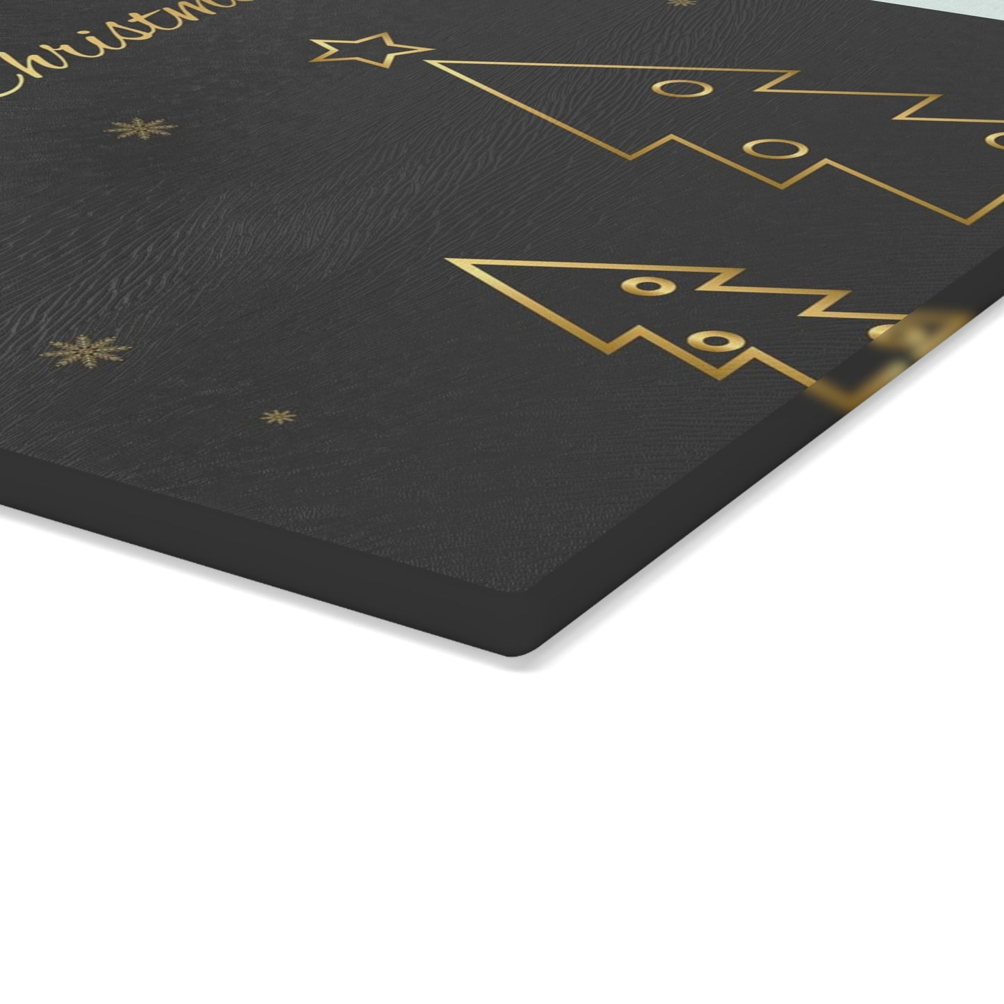 Christmas Glass Cutting Board – Elegant Gold Tree & Ornaments “Merry Christmas”