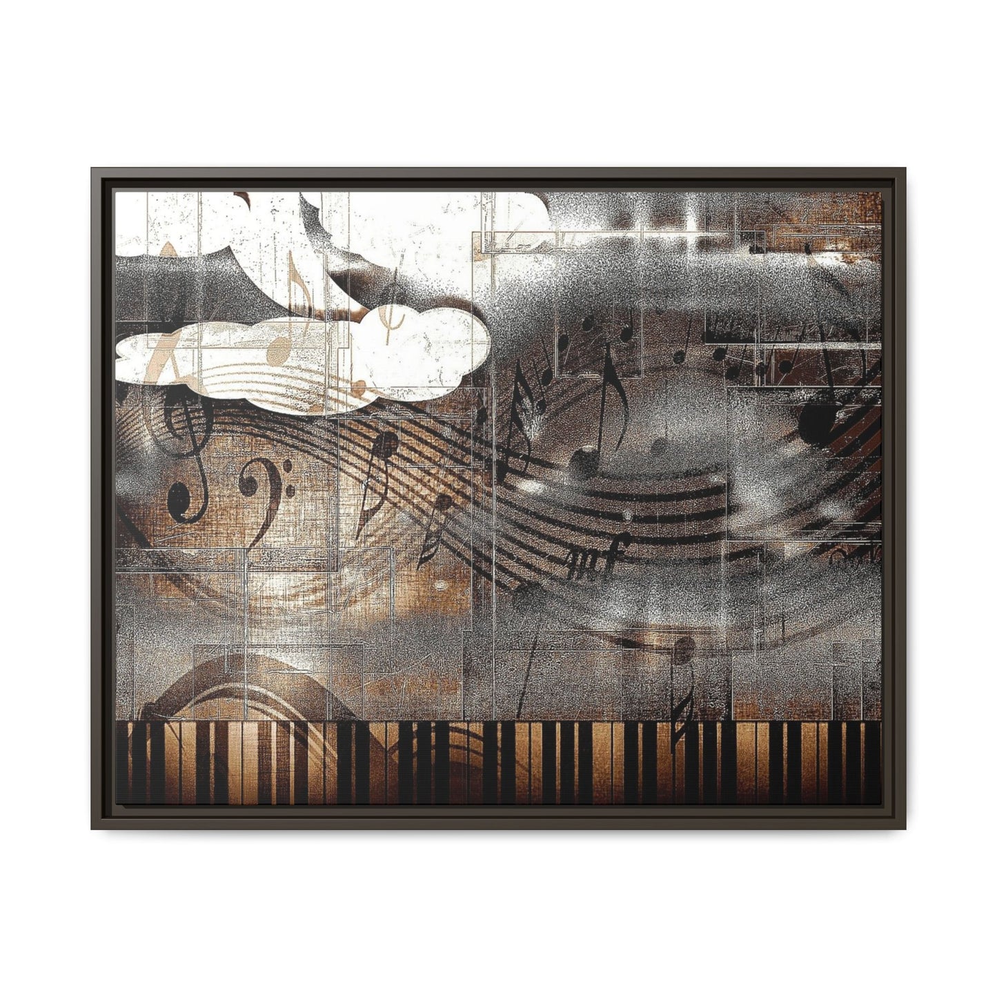 Framed Music Notes Canvas Print — Abstract Vintage Piano & Sheet Music Wall Art