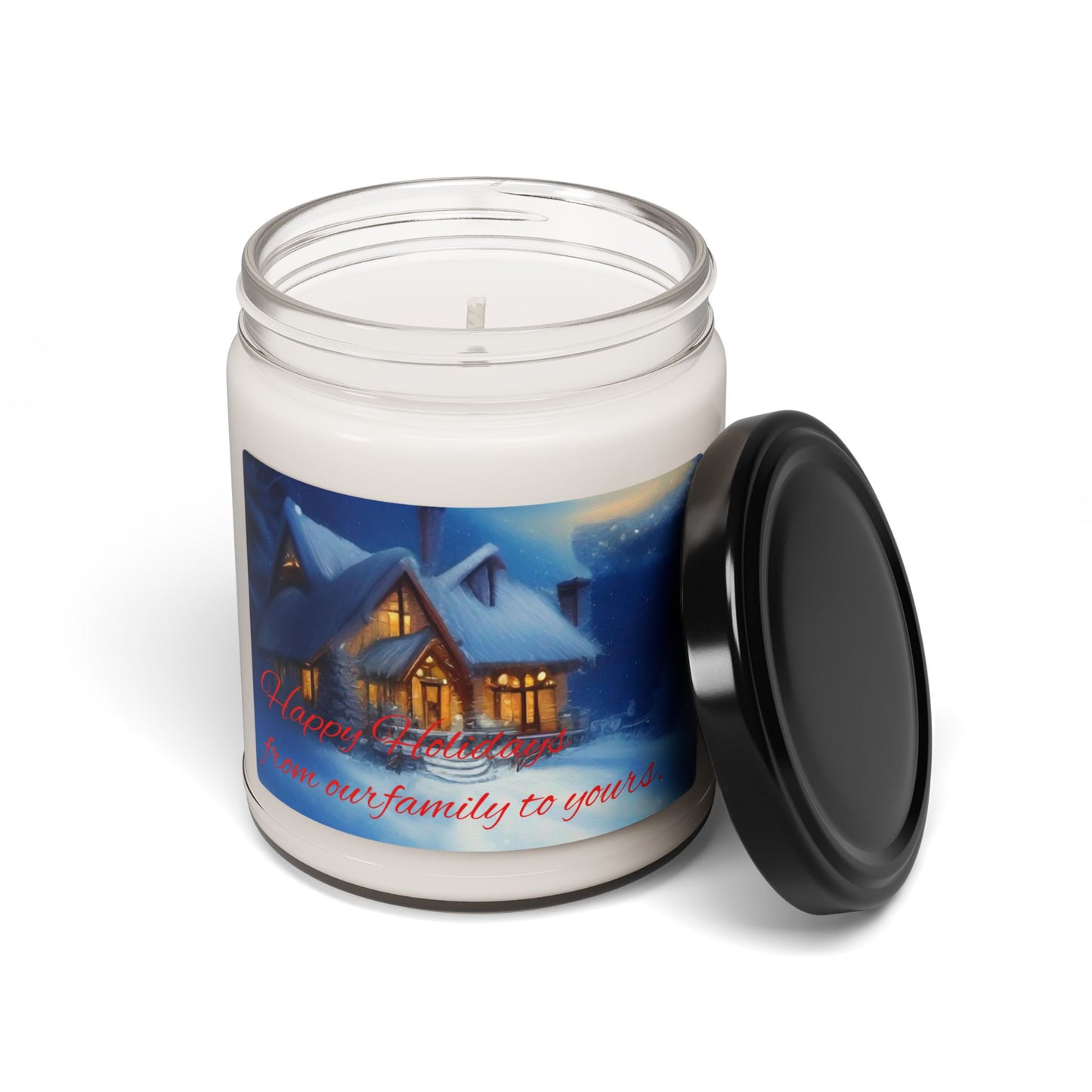 Winter Cottage Soy Candle — 'Warm Wishes from Our Family to Yours' 9oz