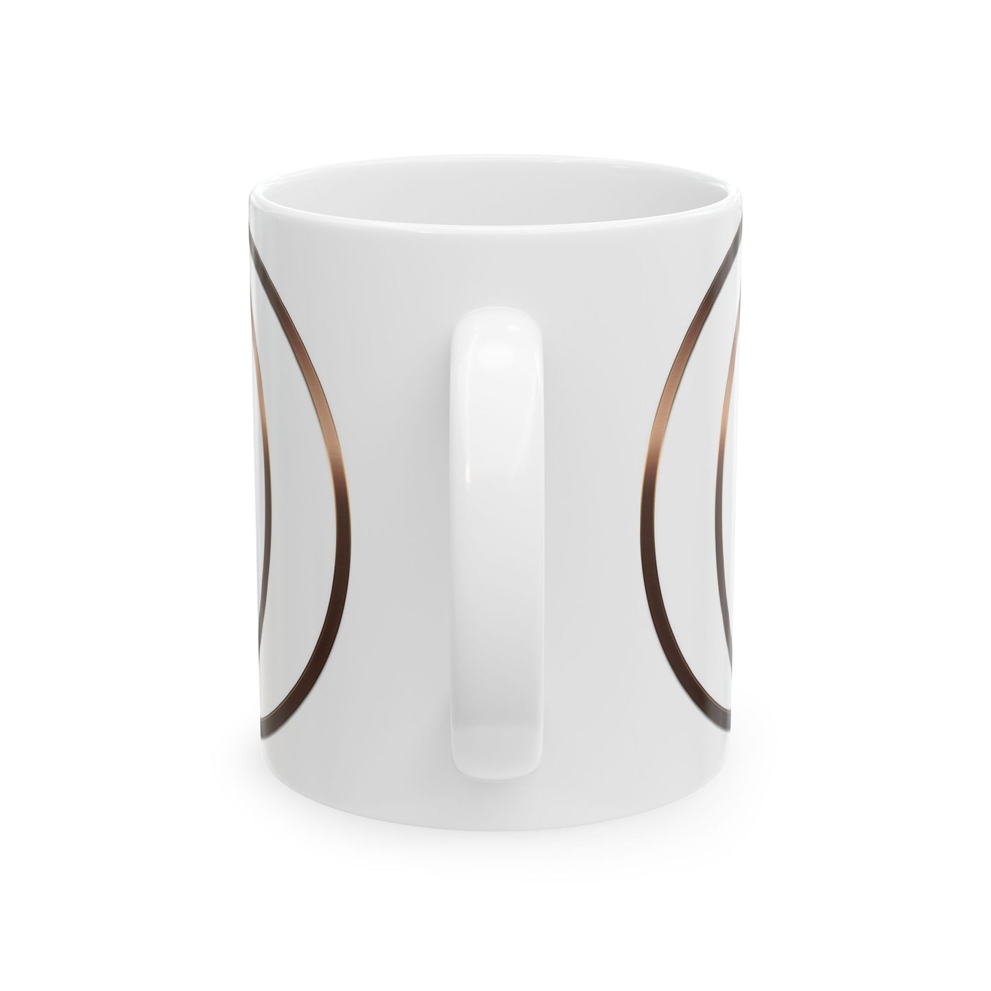 Modern Geometric Ceramic Mug — Bronze Interlocking Circle Pattern (11oz & 15oz)