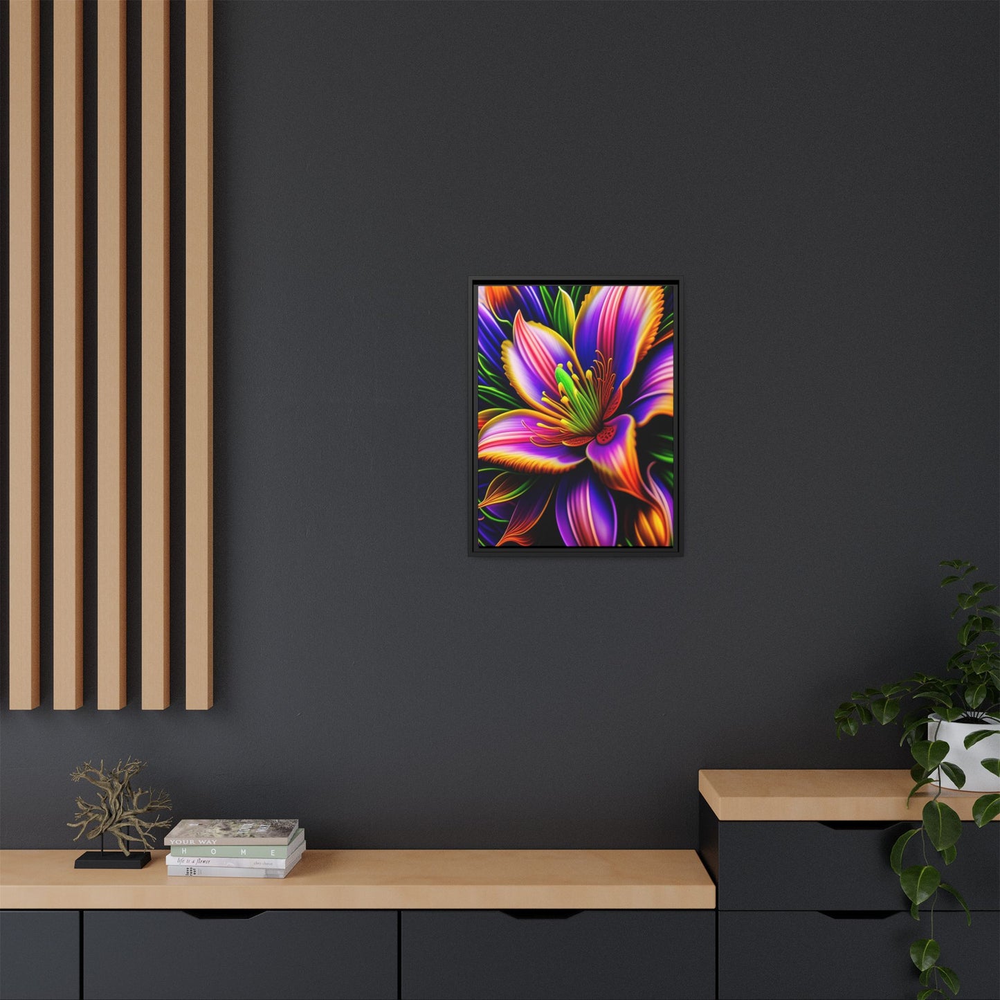 Vibrant Neon Floral Matte Canvas Print — Framed Wall Art