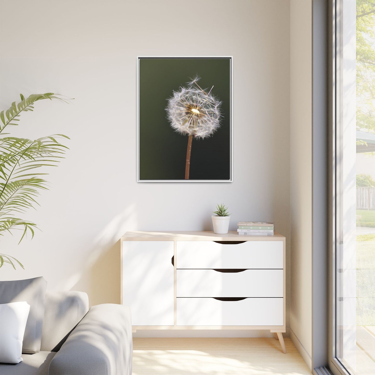 Framed Dandelion Canvas Print — Matte Botanical Wall Art