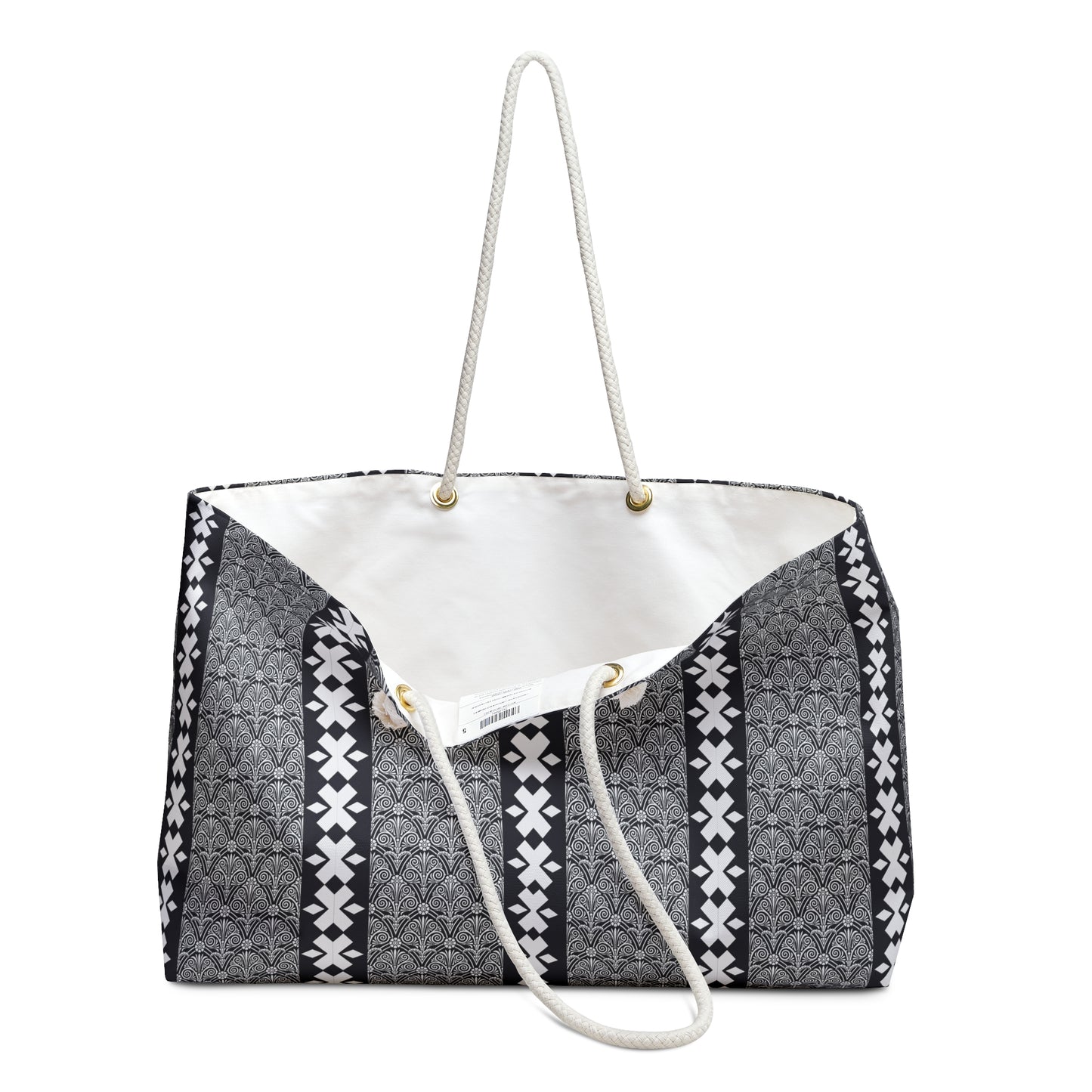 Patterned Weekender Bag — Black & Gray Geometric Travel Tote