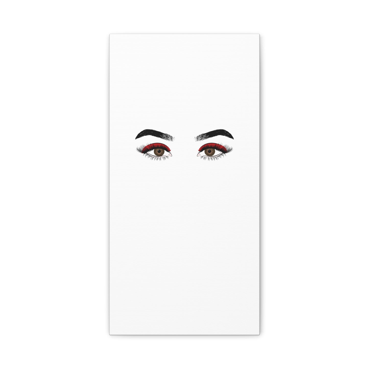 Glam Eyes Matte Canvas Wall Art — Brown Eyes with Red Lashes