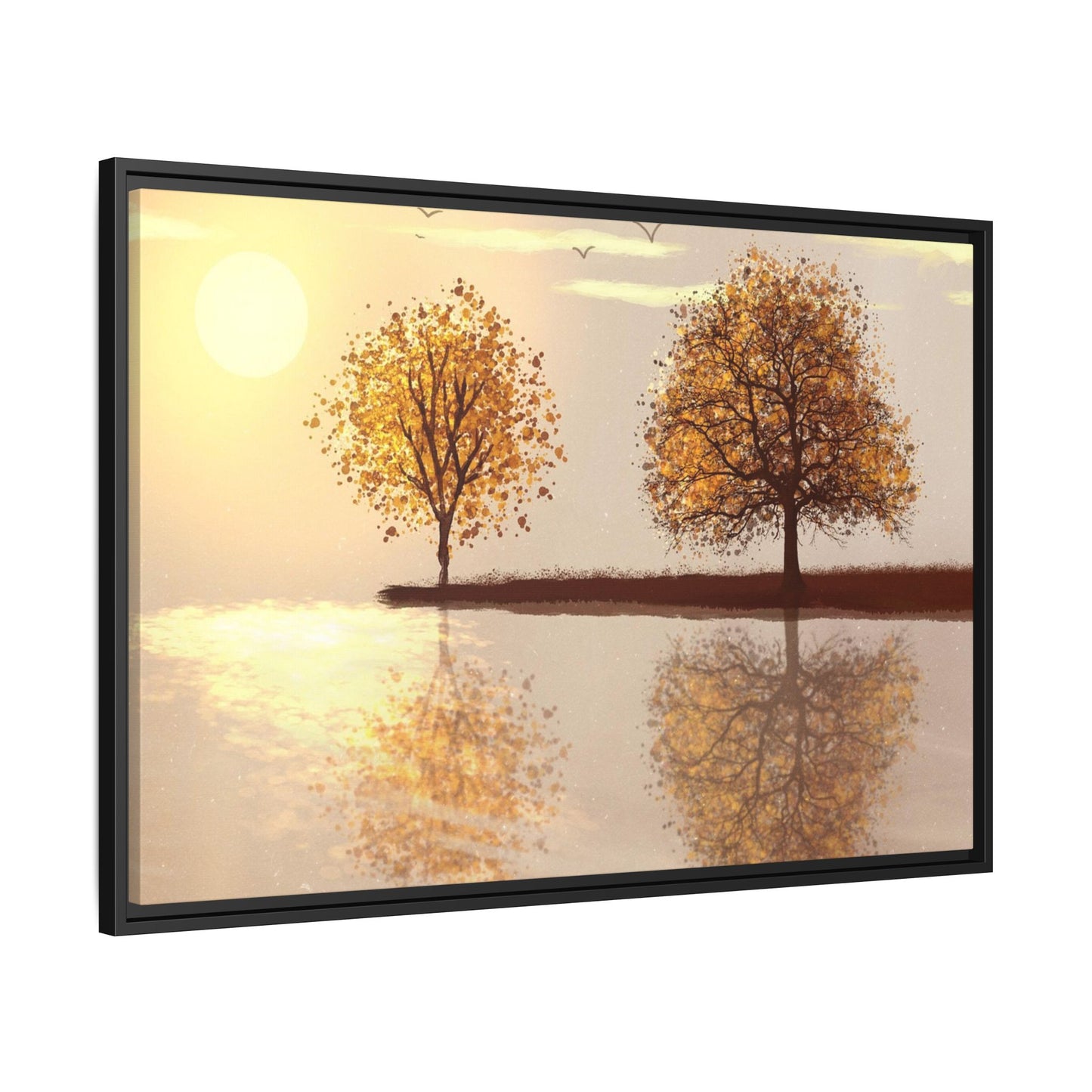 Framed Matte Canvas Wall Art — Golden Autumn Trees Reflection