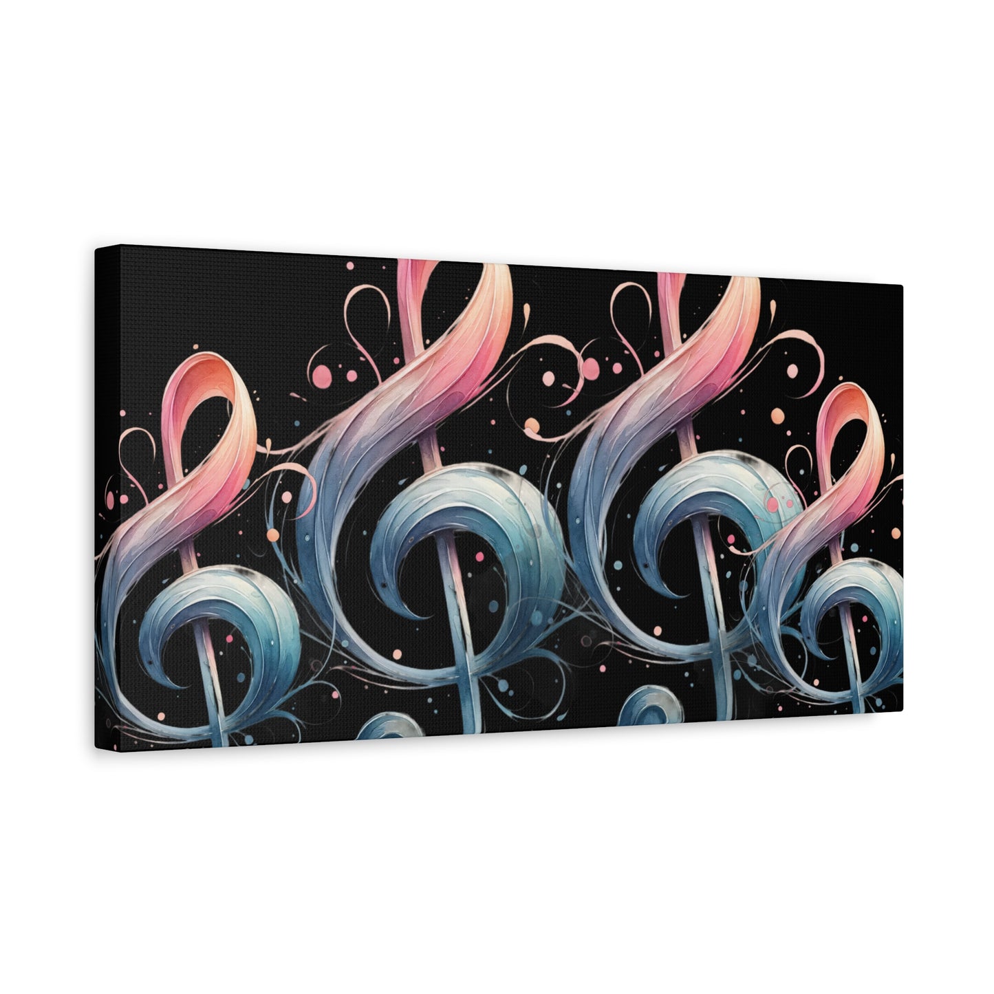 Musical Treble Clef Canvas Wall Art — Pastel Ribbon Notes on Black