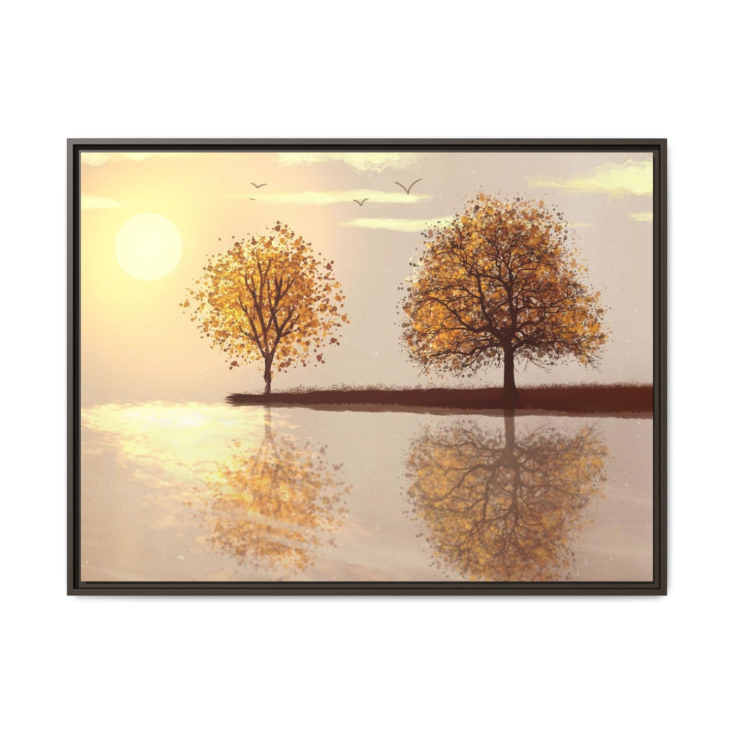 Framed Matte Canvas Wall Art — Golden Autumn Trees Reflection
