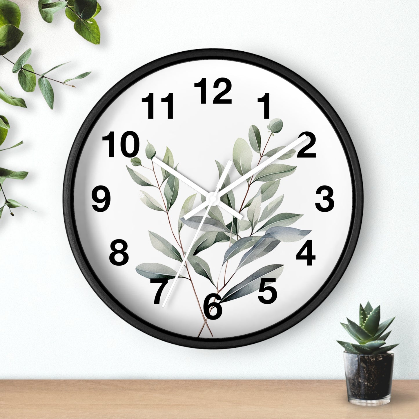 Botanical Wall Clock — Minimal Greenery Clock for Living Room & Bedroom