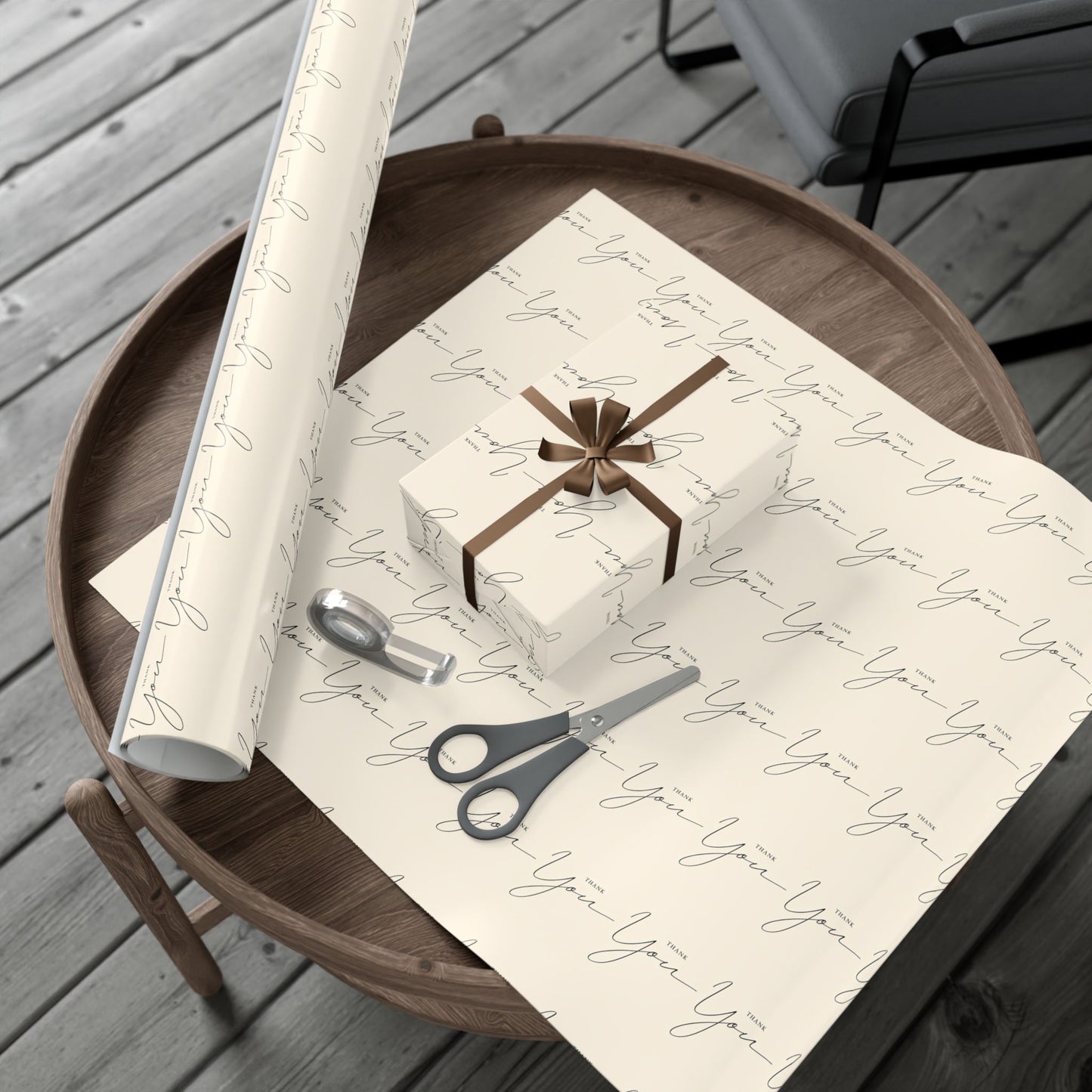 Gift Wrap Paper — "Thank You" Script Pattern, Neutral Cream Wrapping Paper for Gifts & Packaging