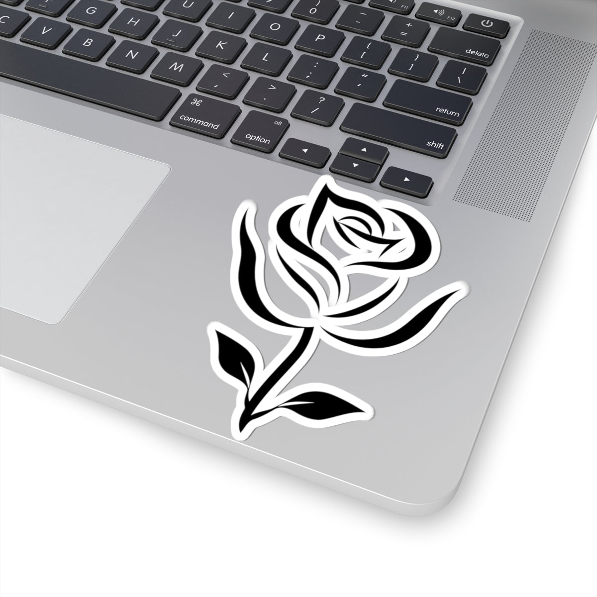 Black Rose Kiss-Cut Sticker — Minimal Floral Laptop Decal